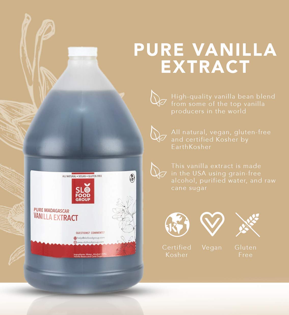 Premium Pure Vanilla Extract - 1 Gallon (128 fl oz) - Made from Madagascar, Uganda & Papua New Guinea Vanilla Beans - Ideal for Baking, Cooking, Ice Cream & Desserts - Natural Flavor Enhancer for Cakes, Cookies & Beverages