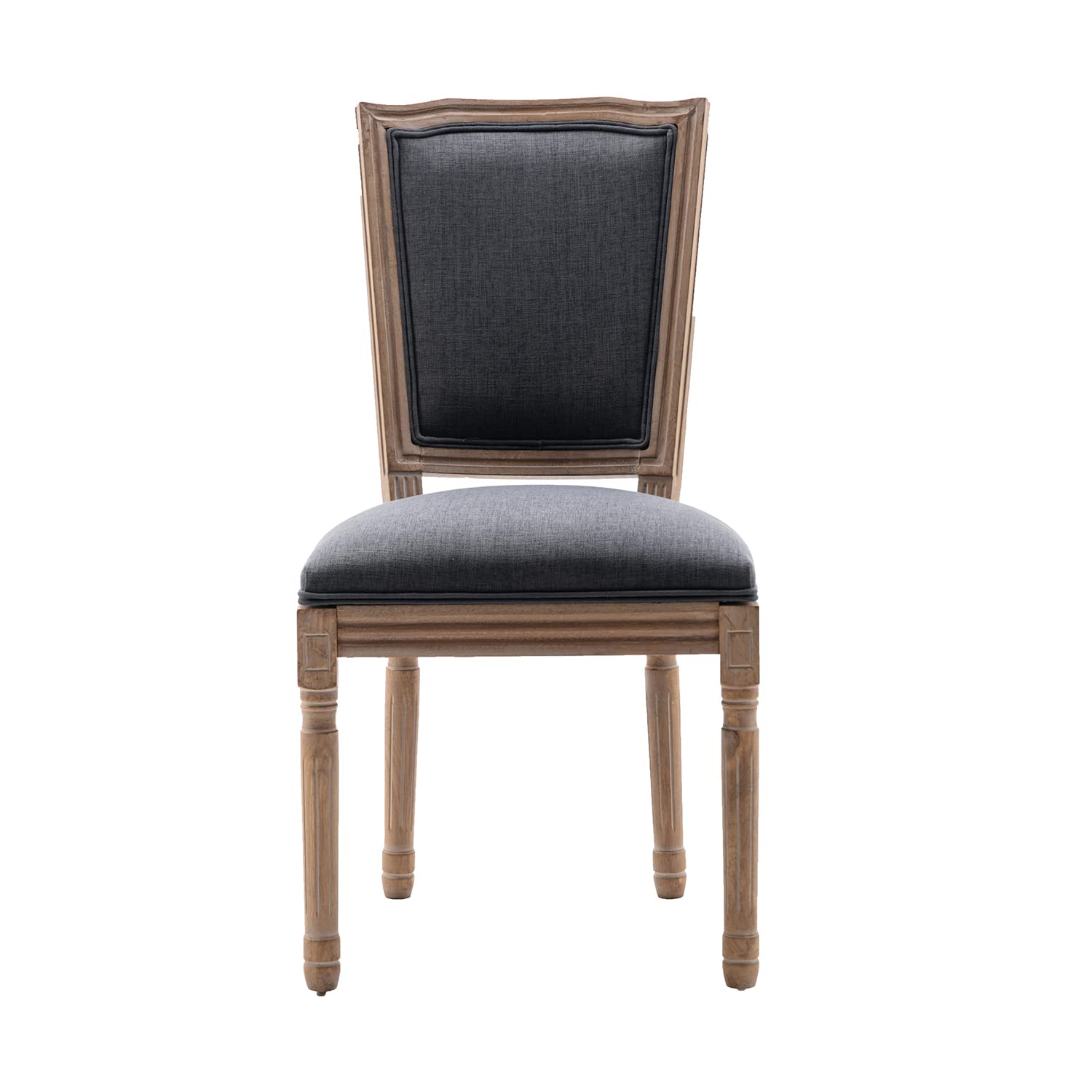 Nrizc Farmhouse Dining Chairs Set of 4 - French Countryside Square Back Bistro Chairs with Brown Wood Legs in Dark Grey | Perfect for Dining Room, Kitchen, Living Room & Restaurant Decor