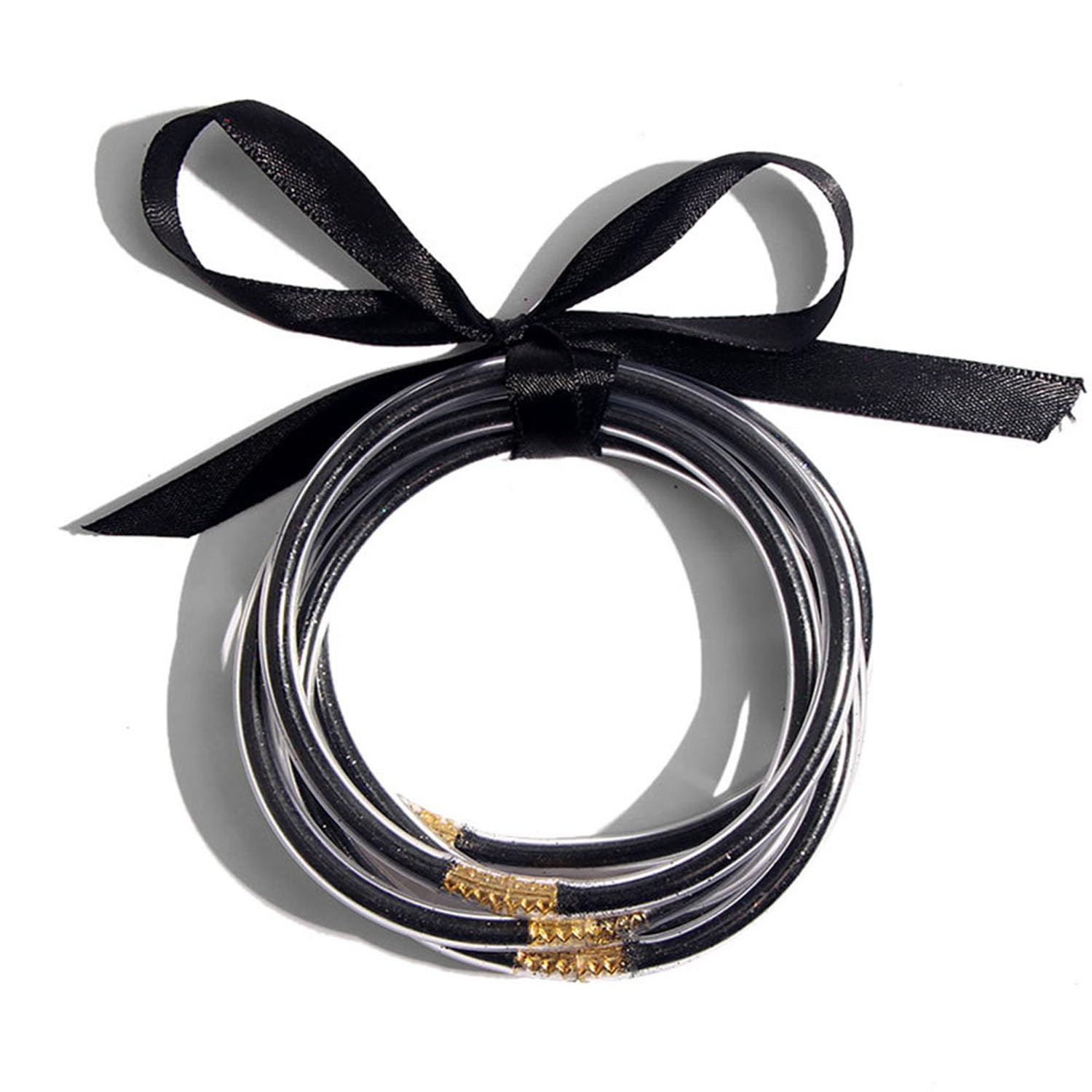 ATIMIGO Bowknot Jelly Bangle Bracelets Set - Lightweight Glitter Filled Silicone Stackable Bracelets for Women & Girls - Perfect for Parties, Gifts, and Everyday Wear