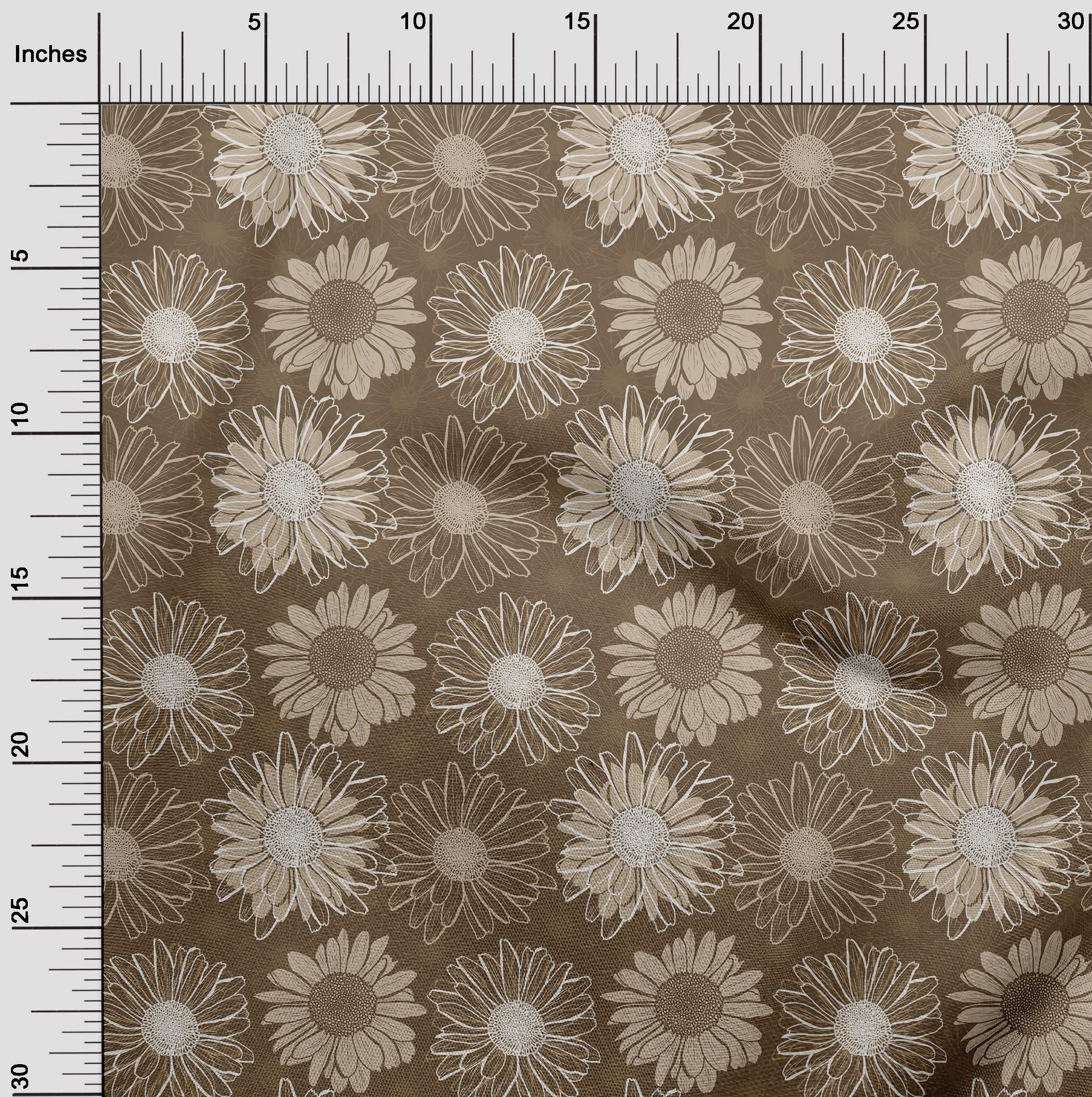 oneOone Polyester Spandex Tawny Brown Floral Print Fabric - 56 Inch Wide for DIY Clothing, Quilting & Home Decor Projects | Soft Stretch Material for Dresses, Curtains & Crafting