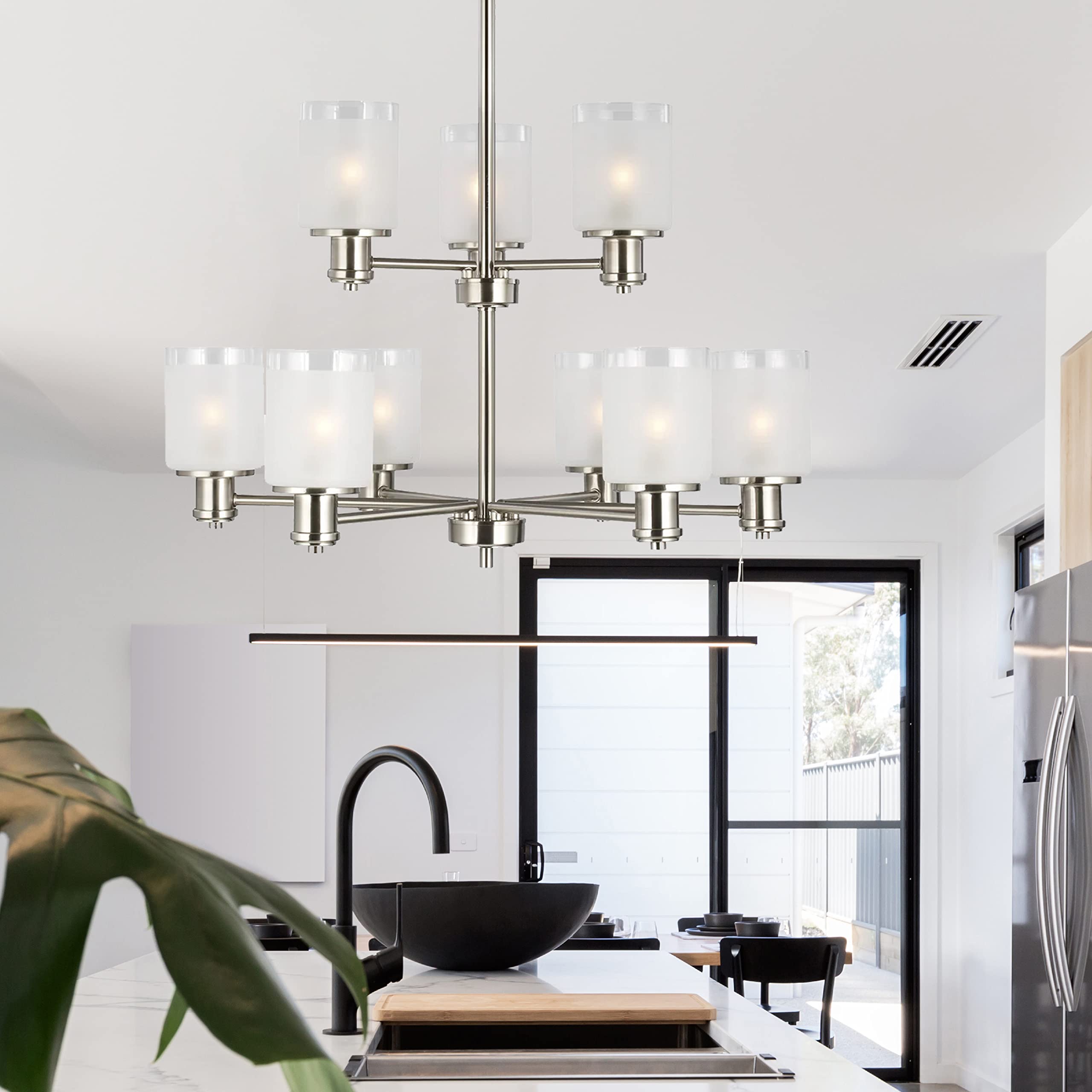 Sea Gull Lighting 9-Light Norwood Traditional Chandelier in Brushed Nickel - Modern Ceiling Light Fixture for Dining Room, Living Room, Foyer & Bedroom | Elegant Home Decor Lighting for Indoor Spaces