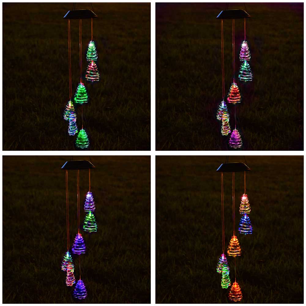Solar LED Christmas Tree Wind Chime Outdoor Decor - Waterproof Hanging Garden Lights for Patio, Yard & Holiday Decoration