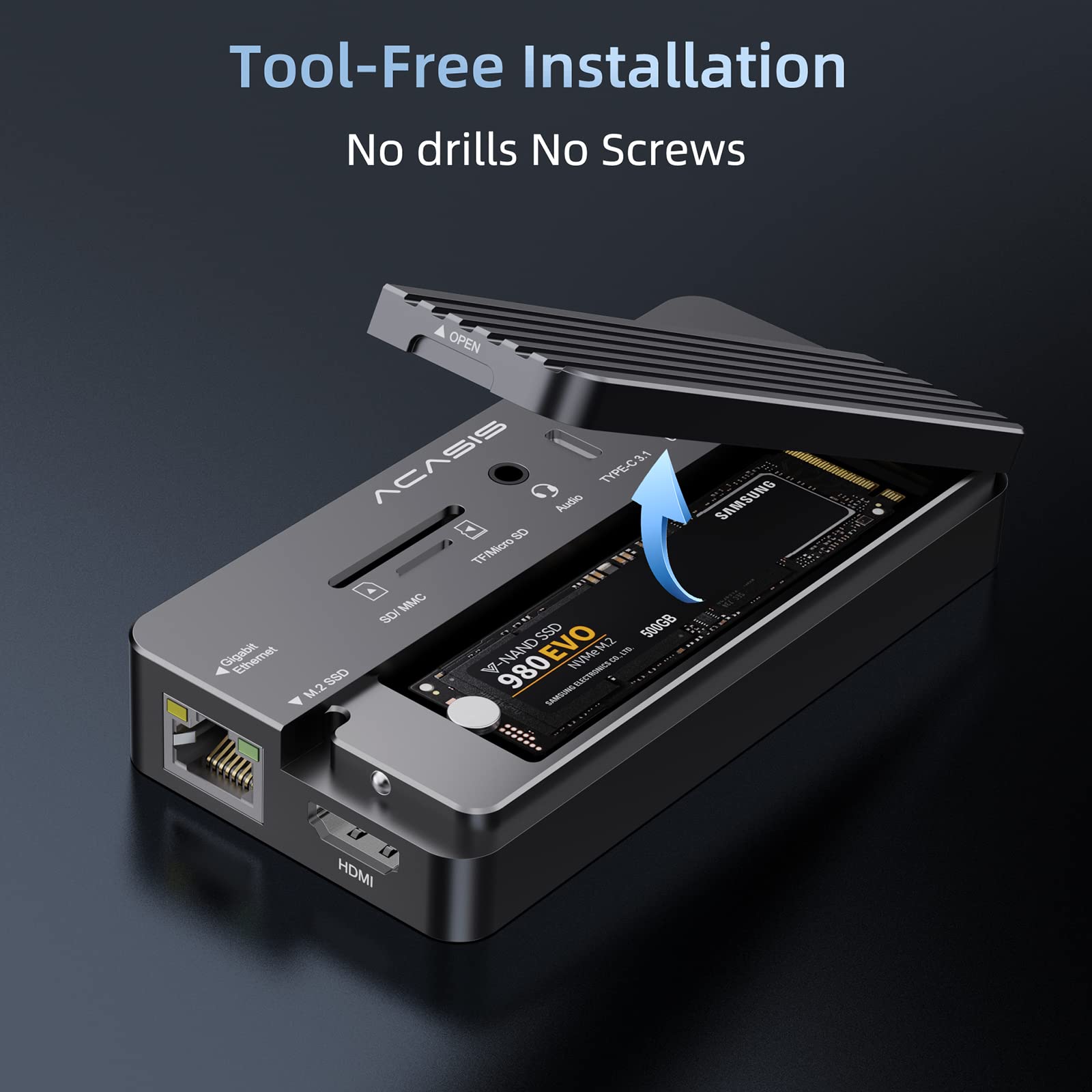 ACASIS 10-in-1 USB C Laptop Docking Station with 4K60Hz HDMI, NVMe Enclosure, PD Charging, Ethernet, SD/TF Card Reader, 10G USB C/A Ports & Audio - Universal Compatibility for MacBook, Dell, HP, Surface - Perfect for Home Office, Gaming & Multi-Monitor Setup