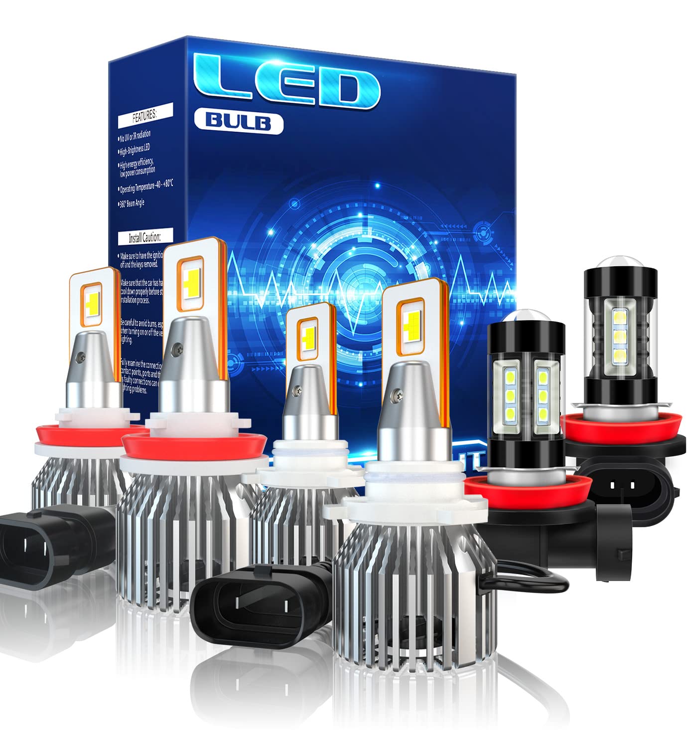 APLJZHZQ 9005/H11 LED Headlight Bulbs Kit for Toyota Camry 2007-2014 - High/Low Beam & Fog Lights - IP67 Waterproof - Pack of 6 - Perfect for Night Driving & Foggy Conditions