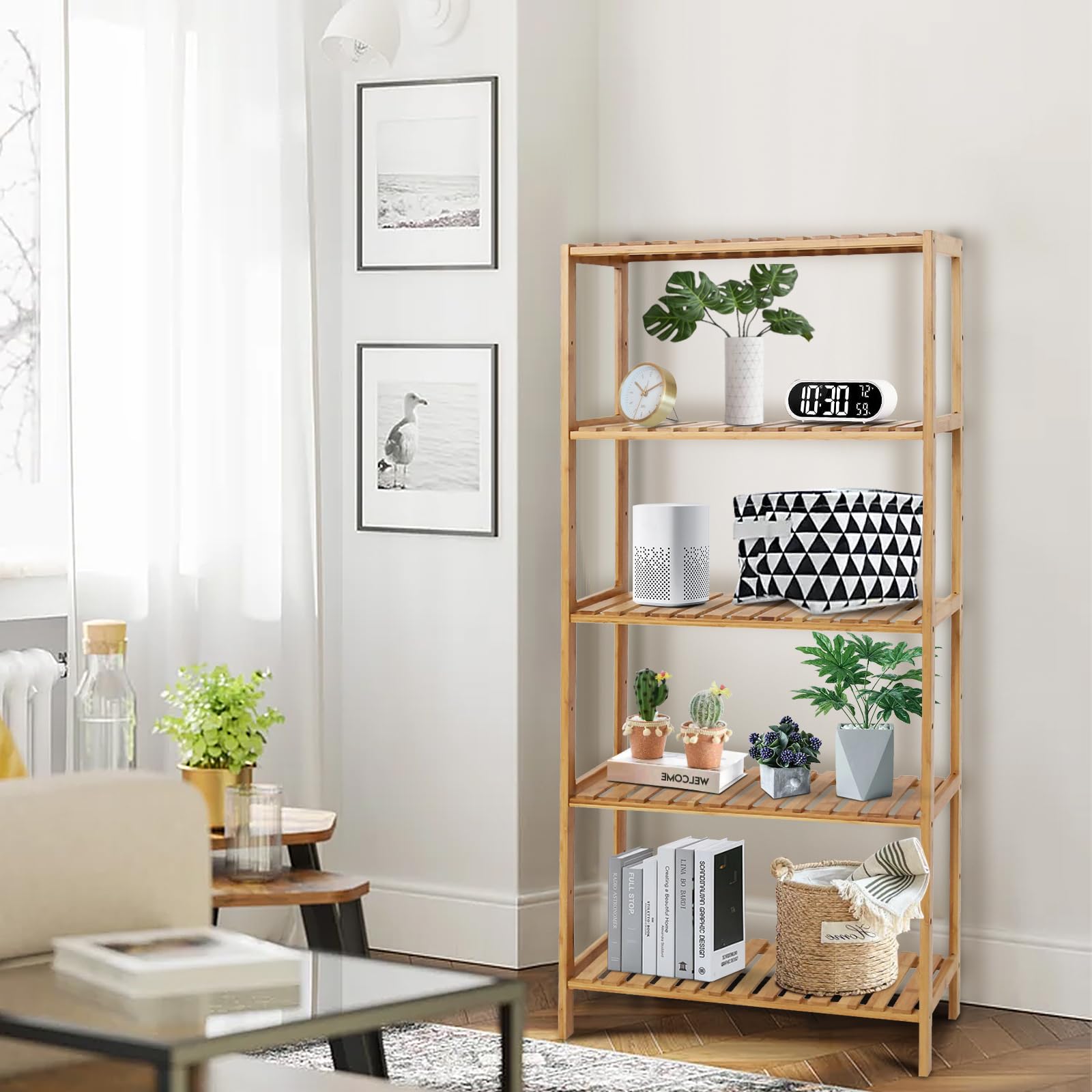 5-Tier Bamboo Bathroom Shelf Organizer - Space-Saving Storage Rack for Bathroom, Kitchen & Living Room - Perfect for Towels, Toiletries, Spices & Decorative Items