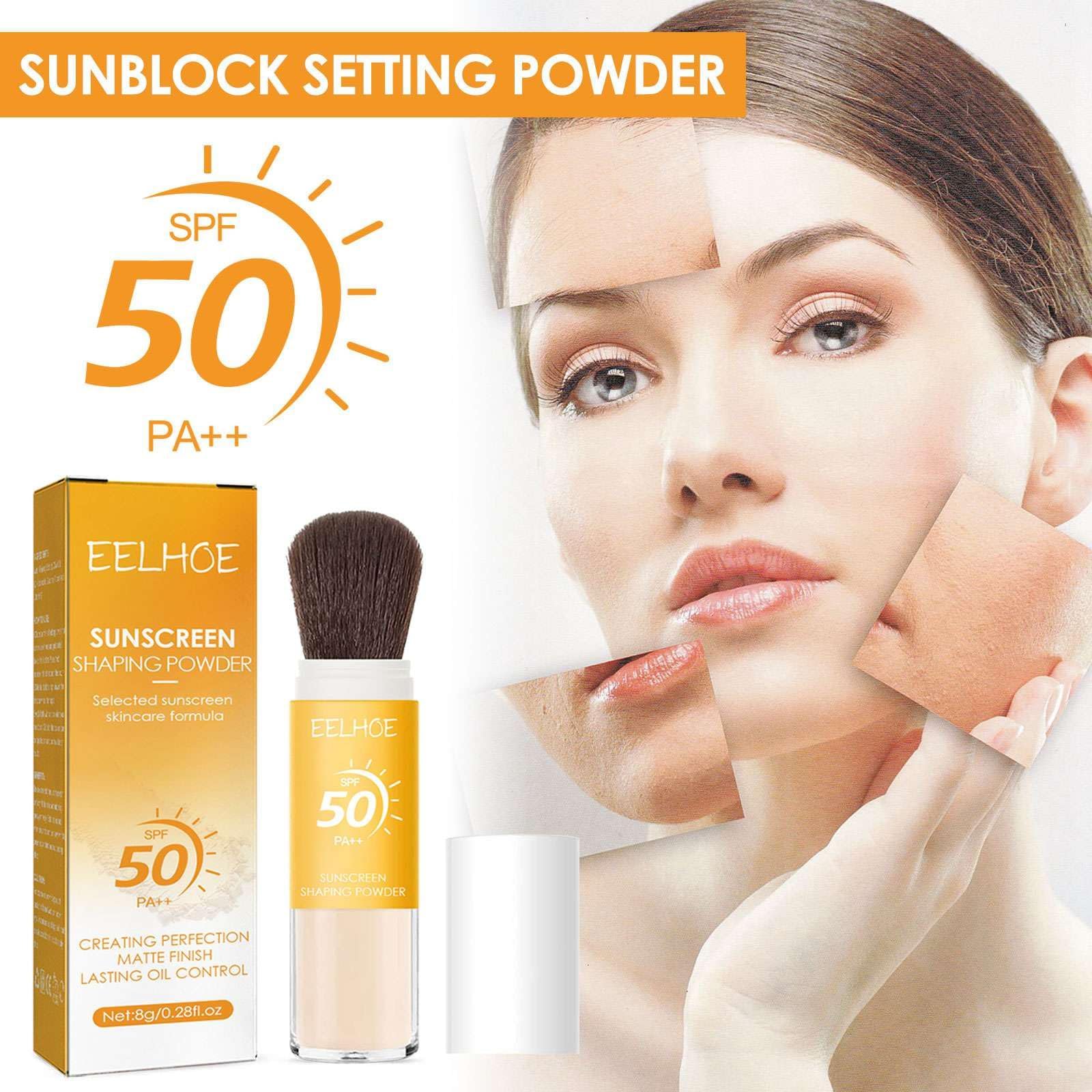SPF 50 PA+++ Mineral Sunscreen Powder - 2 Pack Oil Control Matte Finish, Long-Lasting Lightweight Breathable Sun Protection with Brush | Perfect for Outdoor Activities, Beach & Daily Makeup Setting