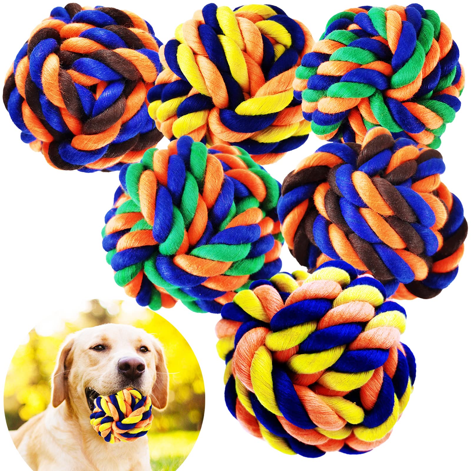 LosFong Tough Dog Chew Toys - 6 Pack Durable Balls & Rope Toys for Medium Large Breeds, Aggressive Chewers, Dental & Teething Toys | Perfect for Outdoor Play, Training, and Teeth Cleaning