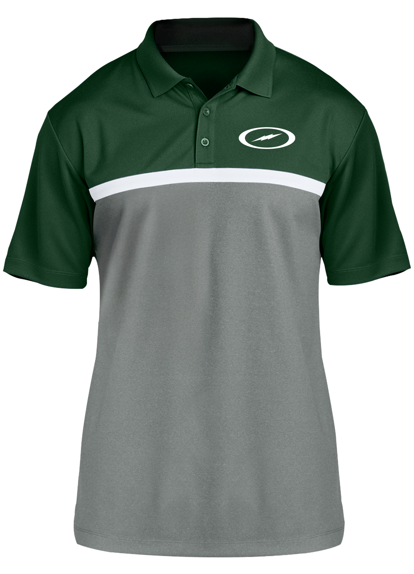 Storm Oval Bolt Competitor Polo Shirt - Green, White & Gray - Perfect for Golf, Tennis & Casual Wear