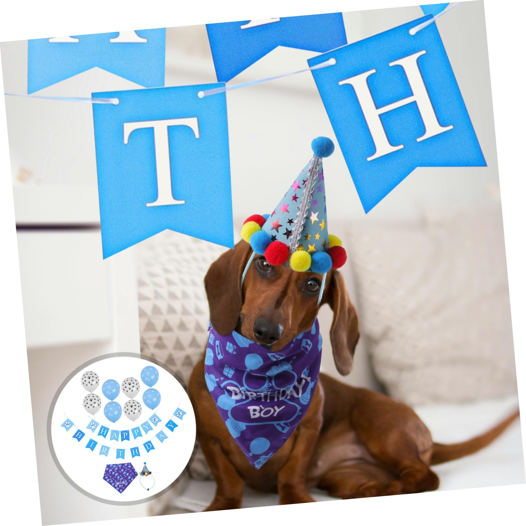 1 Set Pet Birthday Party Decorations - Dog Birthday Dress Up Kit with Bunting Banner, Bow Tie, Balloons & Cat Bib - Perfect for Dog & Cat Birthday Celebrations, Paw-Themed Parties & Pet Costume Events