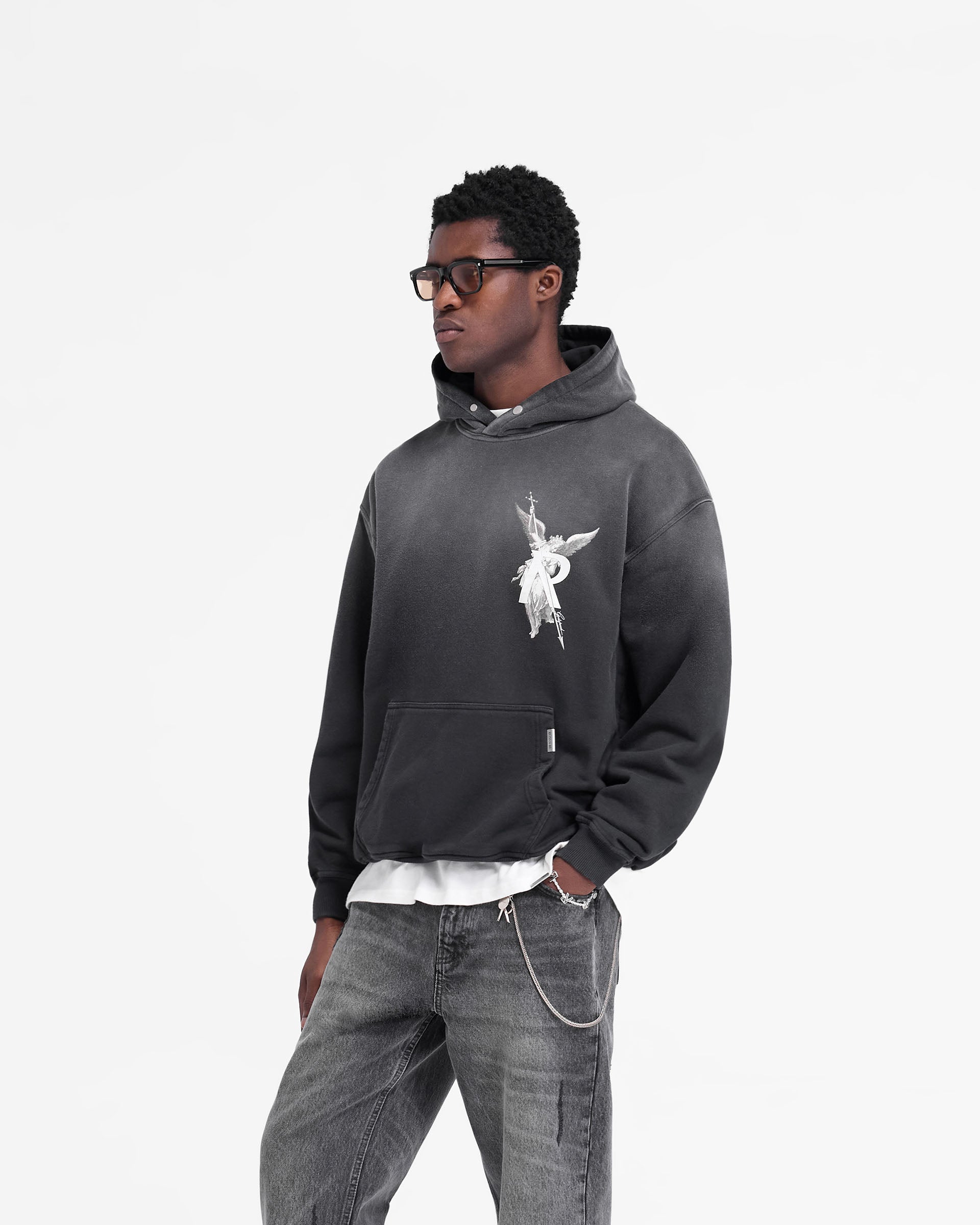 Archangel Hoodie Stained Black - Trendy Gothic Streetwear for Men & Women | Perfect for Casual Outfits, Halloween Costumes, and Urban Fashion