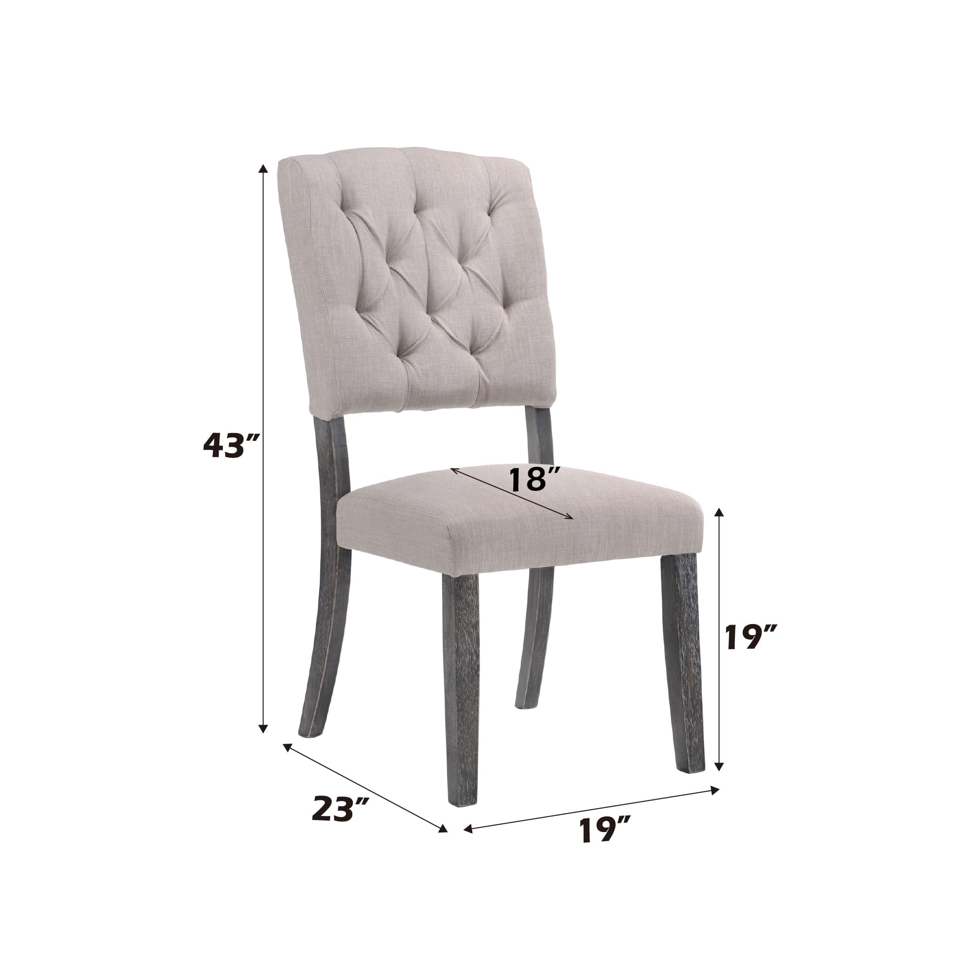 Acme Bernard Upholstered Dining Chairs Set of 2 - Weathered Gray Oak Finish - Comfortable Side Chairs for Kitchen, Dining Room & Breakfast Nook