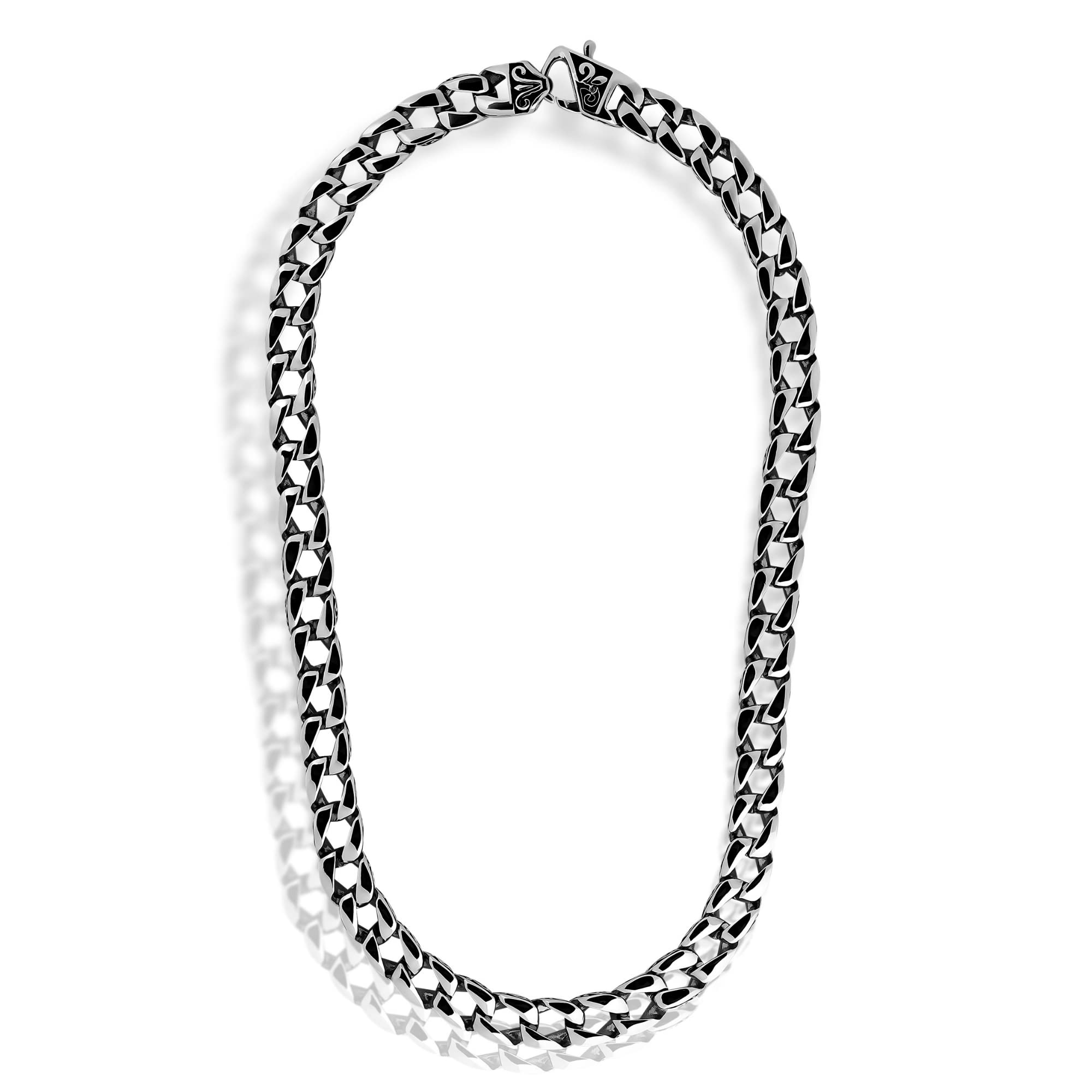 Stainless Steel Men's Link Bracelet & Necklace Set - Silver & Black 9