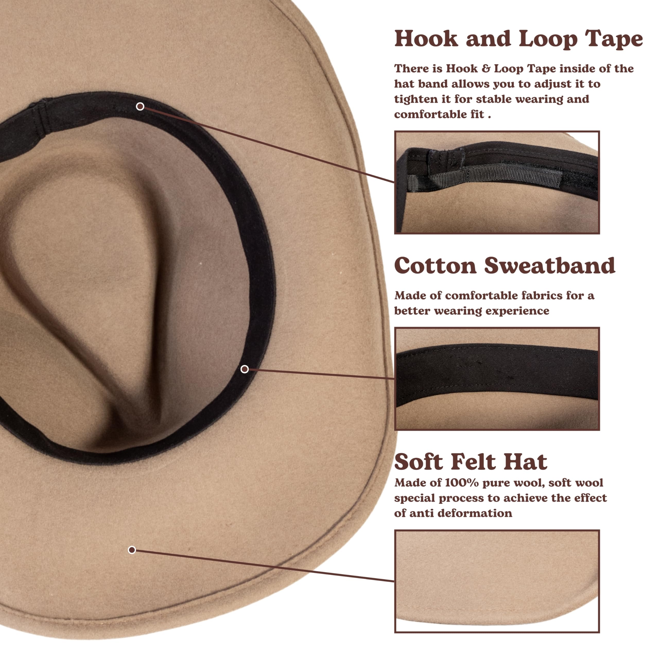 Stylish MIX BROWN Western Cowboy Hat for Men & Women - 100% Wool Wide Brim Cowgirl Hat, Outback Panama Rancher Felt Hat - Perfect for Country Rides, Music Festivals & Western Fashion