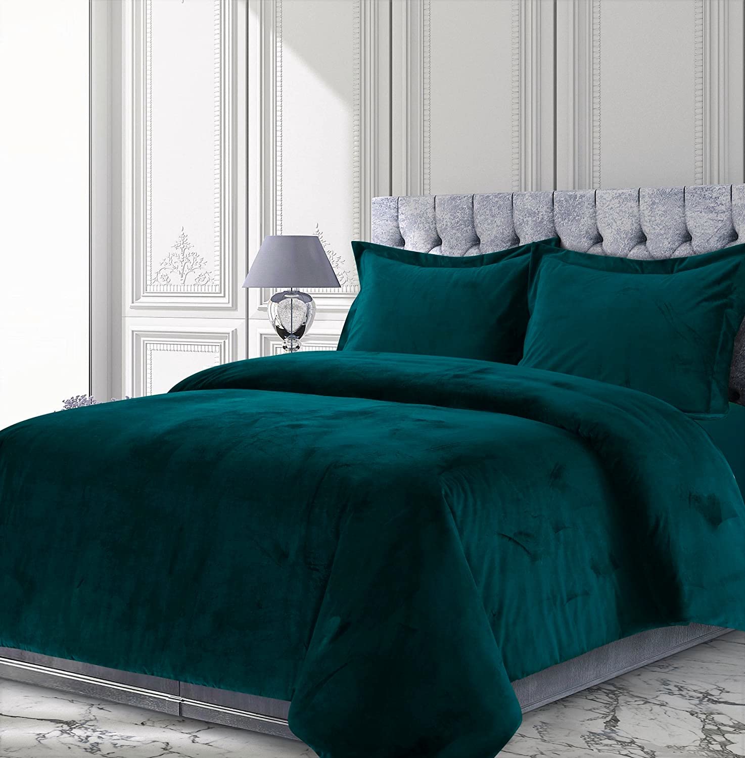 MoreComfo Velvet Light Teal Comforter Set Full 3 Piece (1 Comforter + 2 Pillowcases) - 300 GSM Crinkle Crushed Venice Velvet & Sherpa Quilt Duvet Cover - Soft & Luxurious Bedding for All Seasons - Perfect for Master Bedroom, Guest Room & Dorm Decor