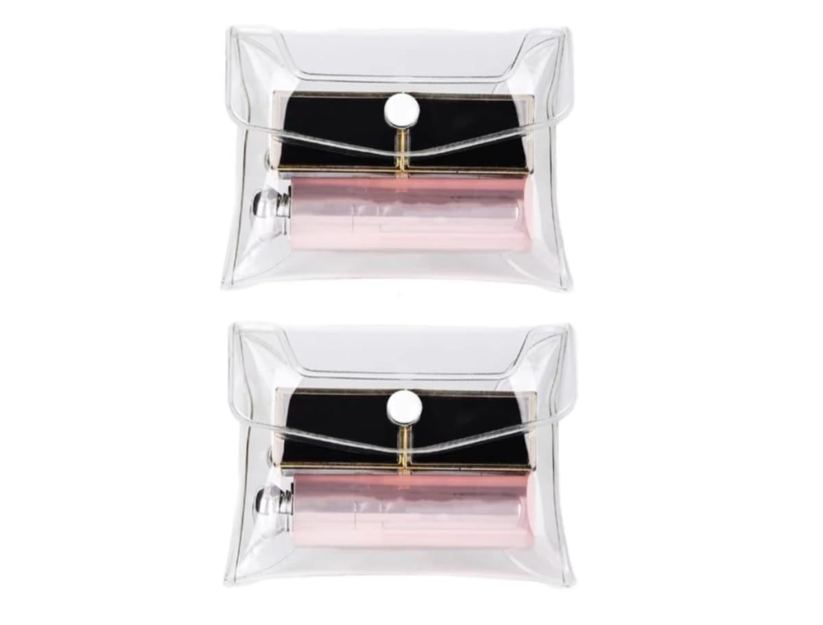 2-Pack Clear PVC Makeup Bags - Small Transparent Plastic Cosmetic Organizer Pouches with Snap Closure for Travel, Bathroom Storage & Daily Essentials (Mini Size) | Perfect for Vacation, Gym, Toiletry & Jewelry Organization