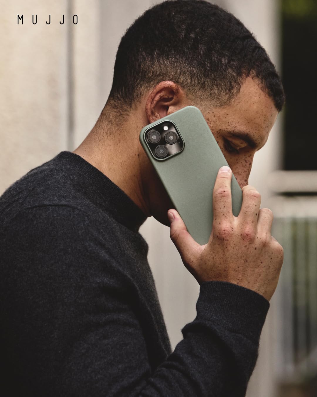 Mujjo Premium European Leather Case for iPhone 16 Pro - MagSafe Compatible, Slim Fit with Enhanced Camera & Phone Protection | Eco-Friendly Recycled Materials | Green Smoke Color | Perfect for Business, Travel & Everyday Use