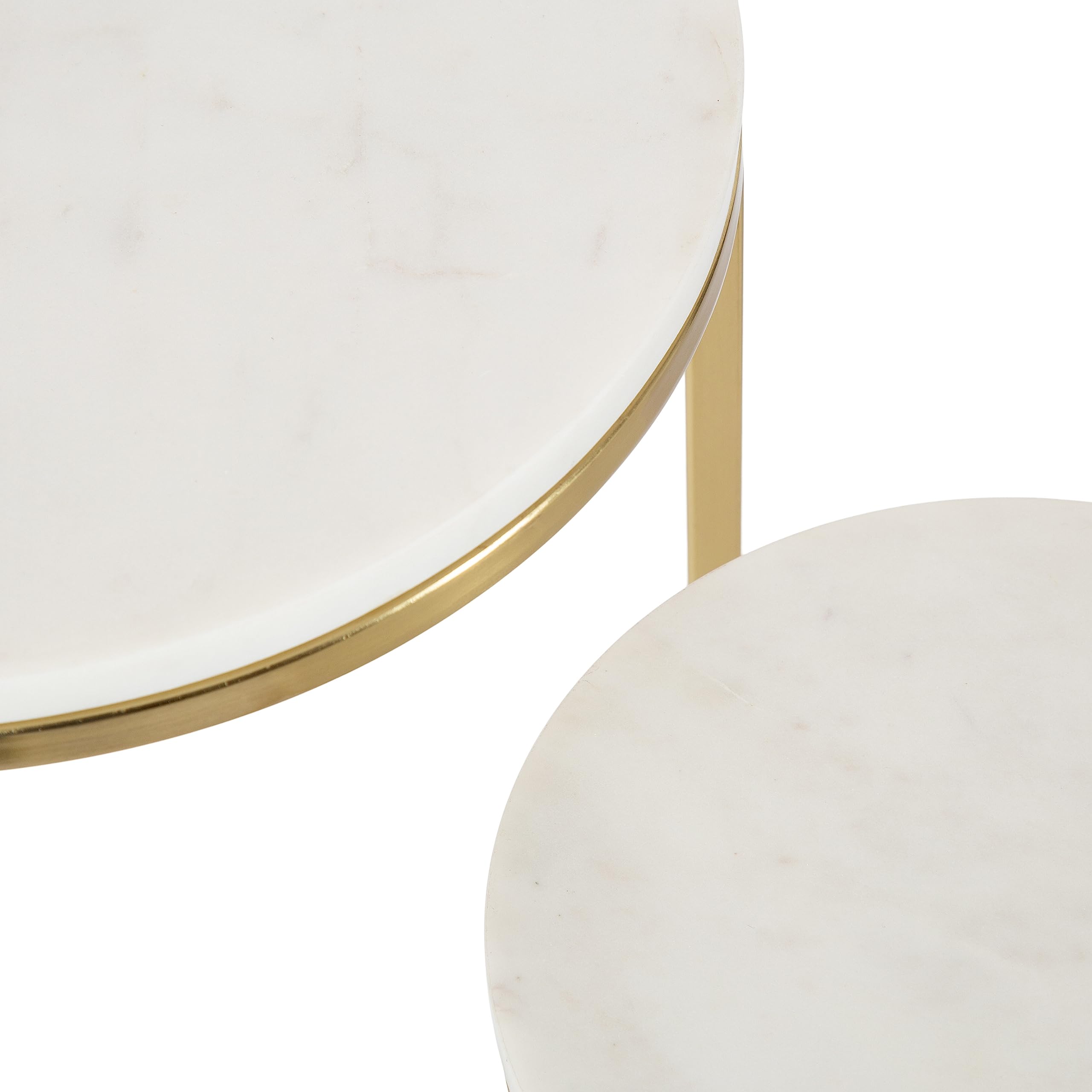 Kate & Laurel Udorie Modern Nesting Table Set - 2-Piece White & Gold Side Tables with Marble Tops (12x25 Inches) | Space-Saving Accent Tables for Living Room, Bedroom & Small Apartments