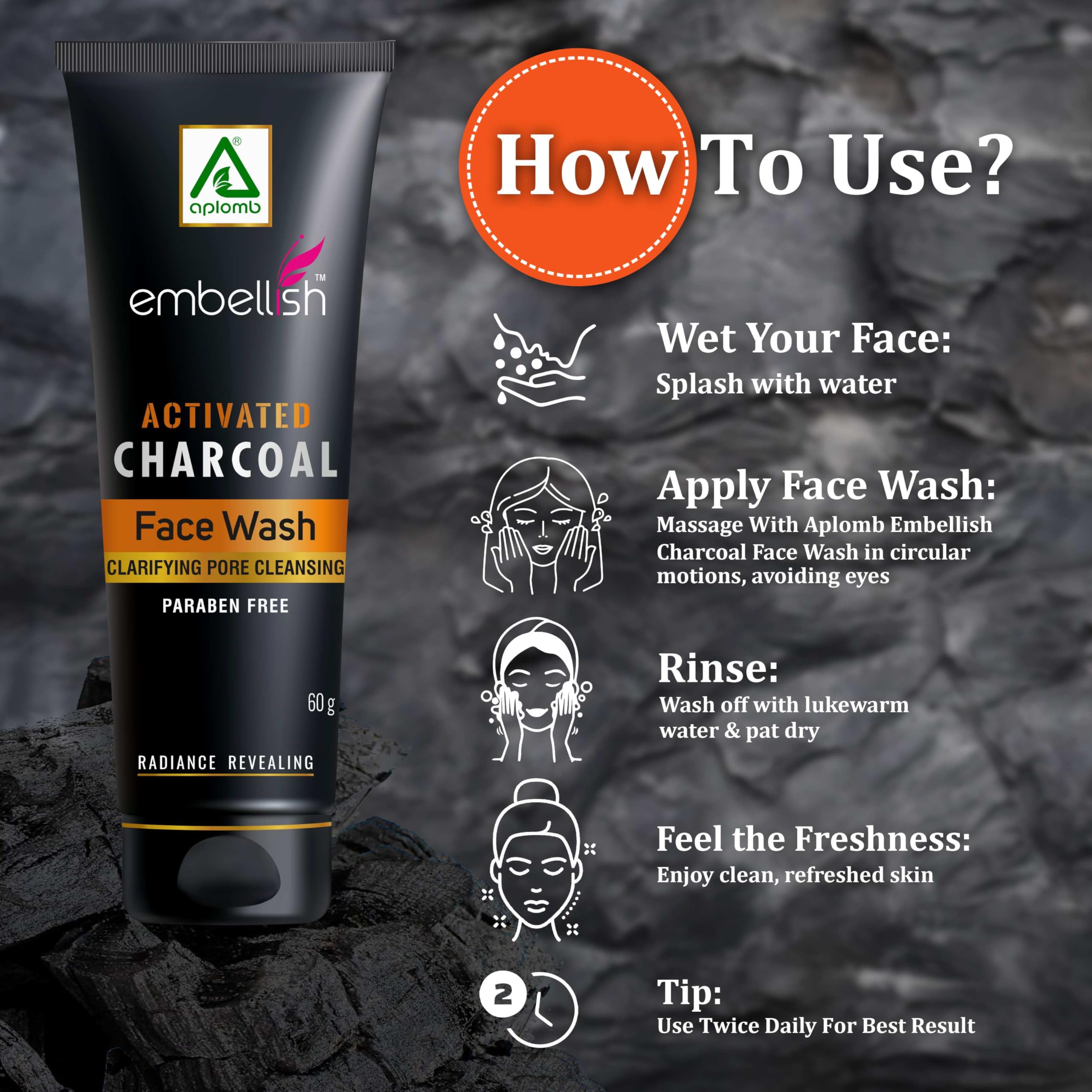 APLOMB Activated Charcoal Face Wash - Deep Cleansing & Detoxifying for Acne & Oily Skin (Pack of 2) | Daily Skincare Routine for Men & Women
