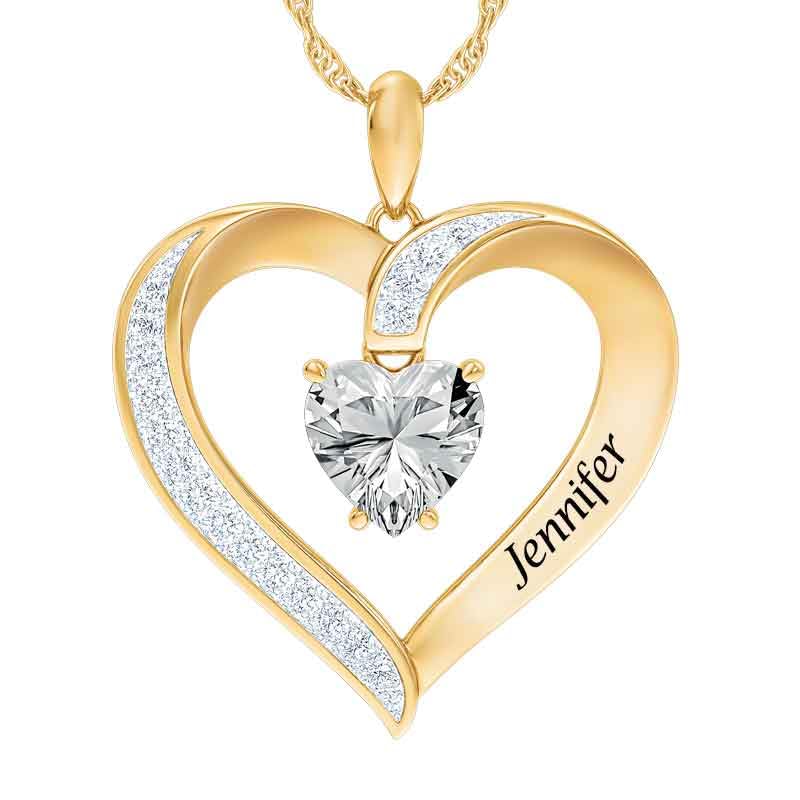 Danbury Mint Personalized March Birthstone Heart Pendant Necklace - Custom Engraved Jewelry Gift for Women, Mothers, Wives - Aquamarine Gemstone Pendant for Birthday, Anniversary & Valentine's Day