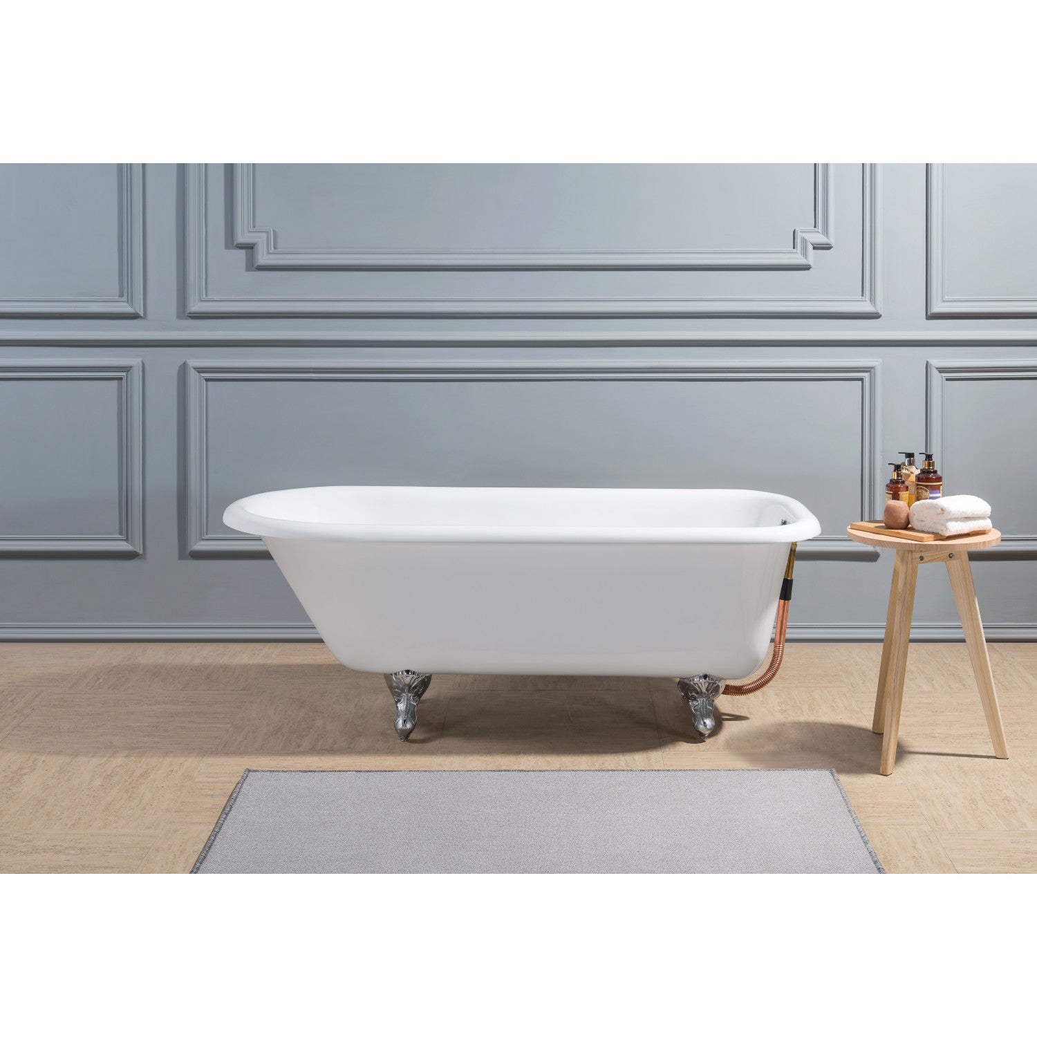 48 Inch White Cast Iron Clawfoot Bathtub - Aqua Eden VCTND483117W1 Classic Flat Rim Roll Top Tub (No Faucet Holes) - Vintage Freestanding Soaking Tub for Bathroom Remodel & Spa Retreat
