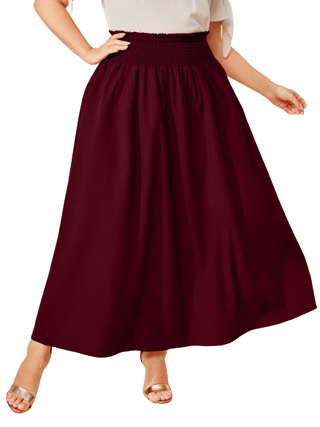 WDIRARA Women's Plus Size High Waist Flared Skirt with Tie Front - Casual Swing Maxi Skirt for Women - Perfect for Beach, Vacation & Summer Outfits
