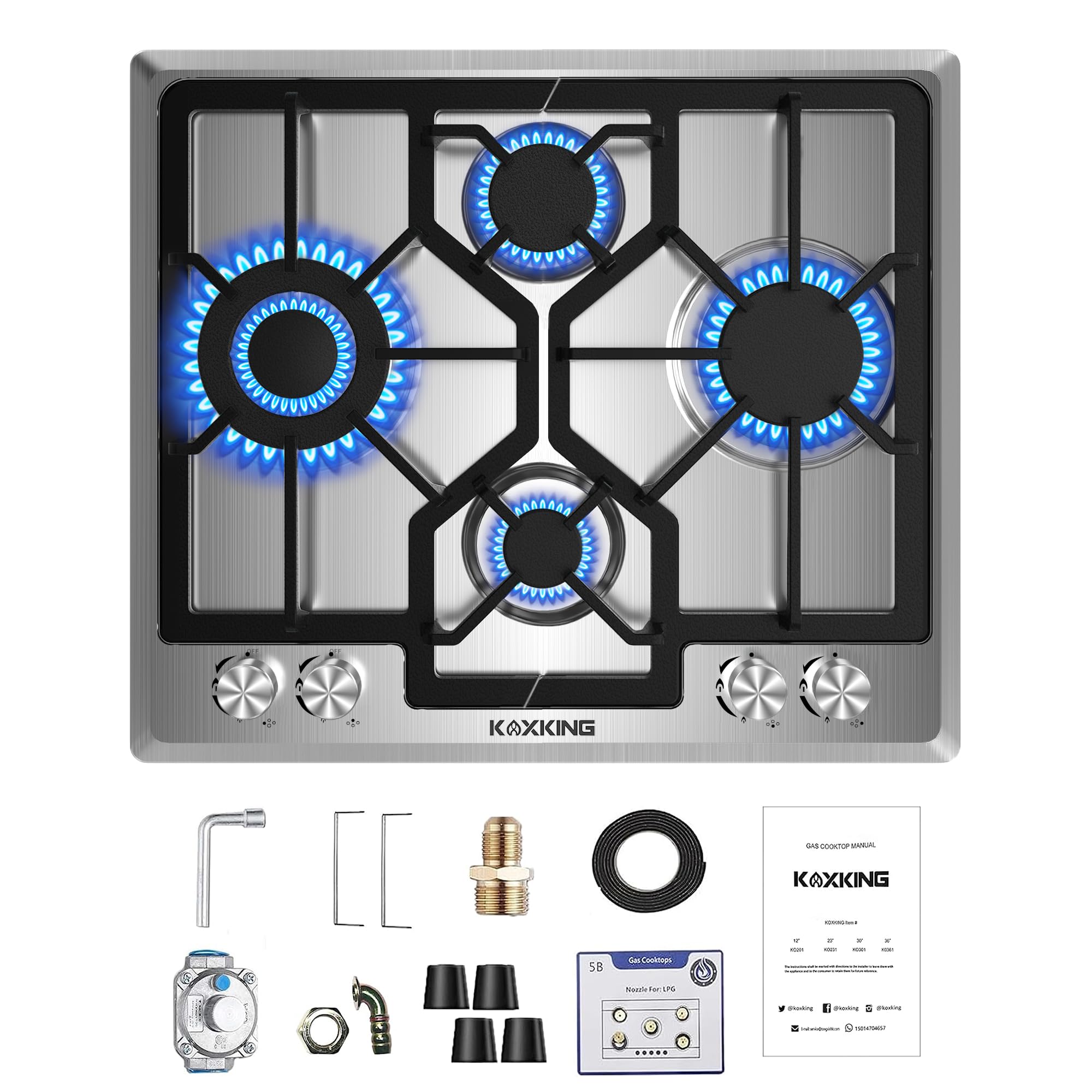 24 Inch Built-in Gas Cooktop - 4 Burner NG/LPG Convertible Stove with Thermocouple Protection - Stainless Steel Gas Range for Home Kitchen Cooking, Baking & Entertaining