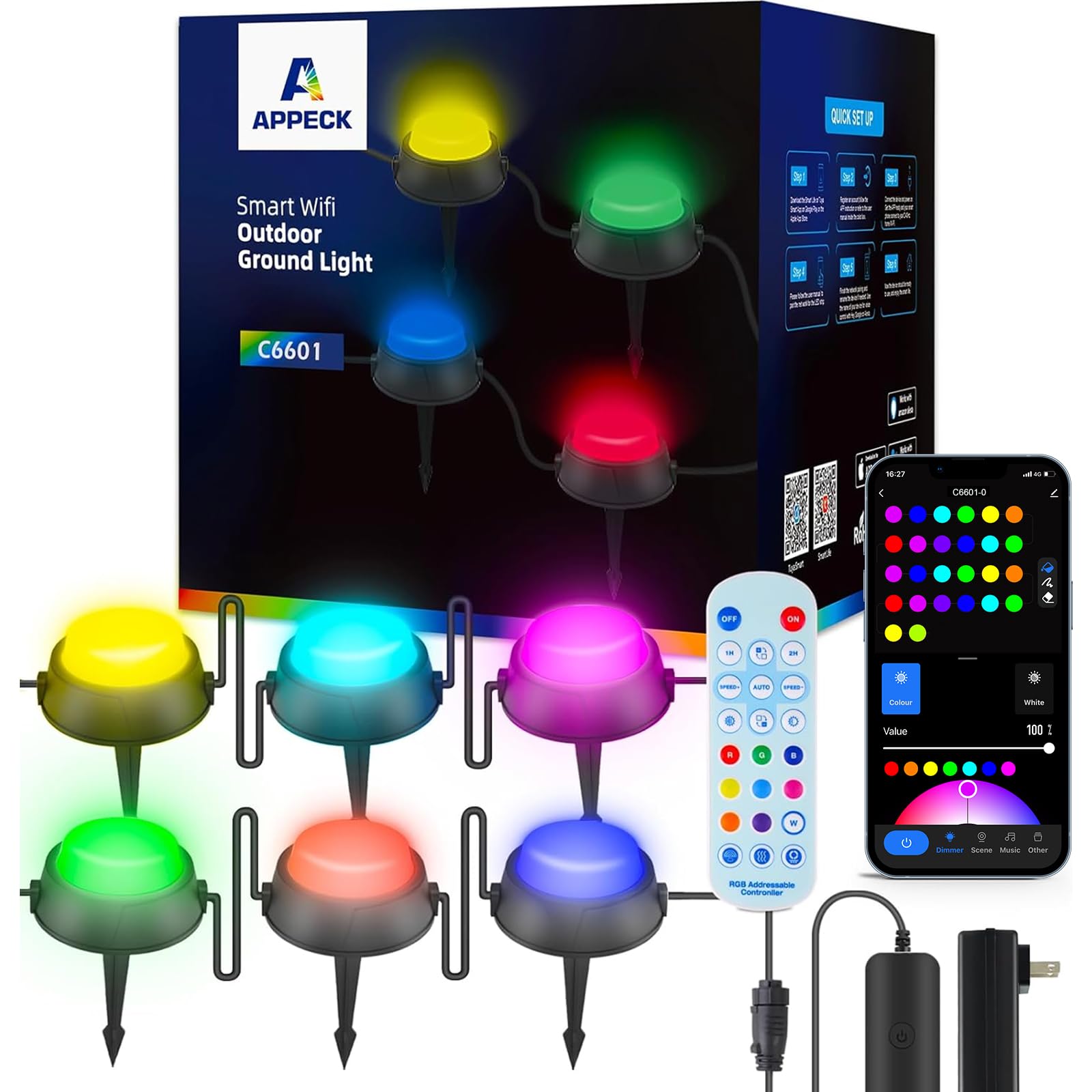 26 Pack Outdoor Ground Lights - 59FT Smart RGBICW Pathway Lighting with Alexa & App Control, IP67 Waterproof Landscape Lights for Garden, Yard, Patio, Lawn Decor | Perfect for Evening Walkways, Backyard Parties & Holiday Decorations