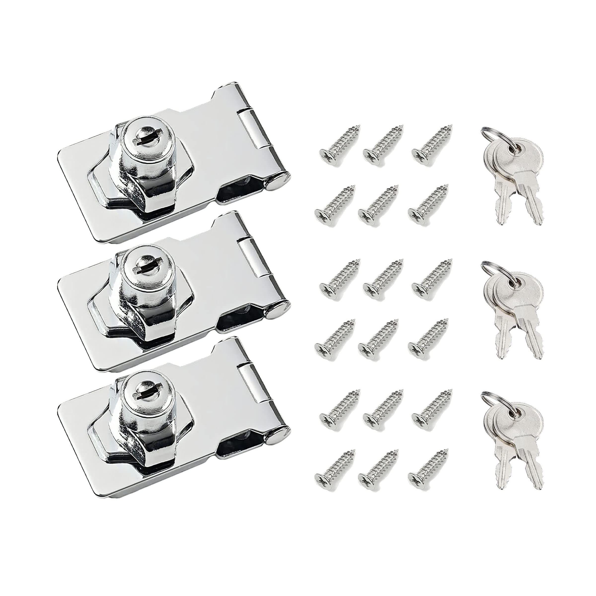 **2.5 Inch Keyed Hasp Locks with Keys - 3 Pack, Silver Cabinet Locks for Storage, Toolboxes, Sheds & Gates - Secure Twist Knob Locking Hasp**