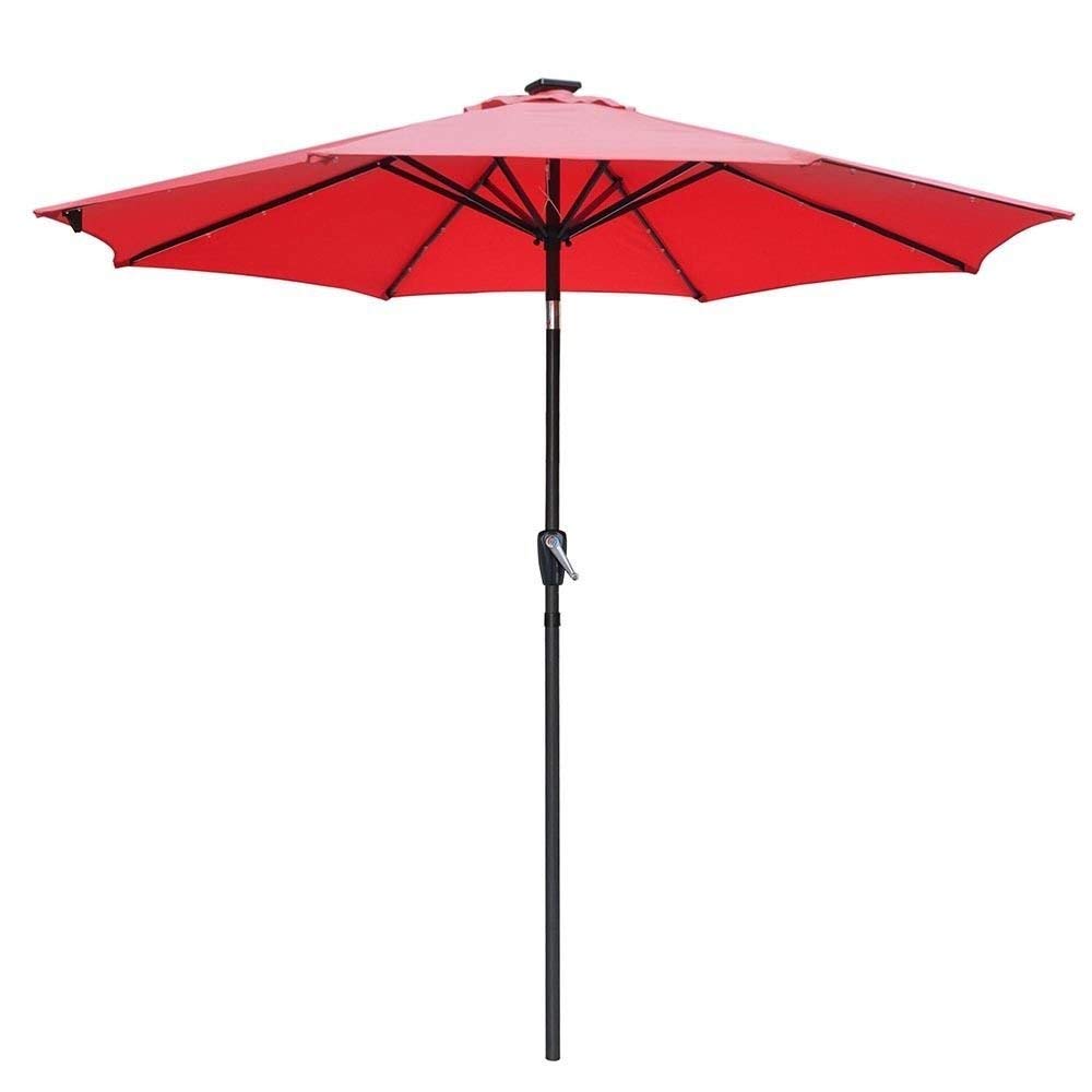 9 Ft Outdoor Tilt Umbrella with Solar LED Lights - Red Patio Umbrella for Garden, Poolside & Backyard - Weather-Resistant Sun Shade with Adjustable Cantilever Design