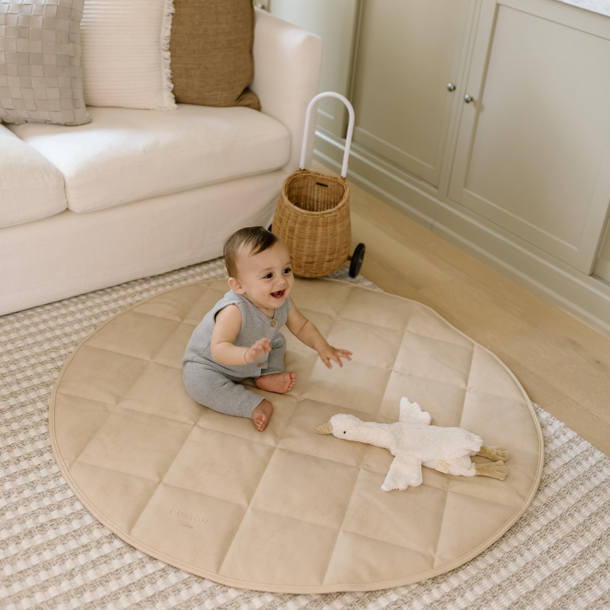 Vegan Leather Quilted Travel & Play Mat - Non-Toxic Padded Floor Mat for Yoga, Gym, Camping & Baby Play - The Everywhere Mat in Chestnut Brown
