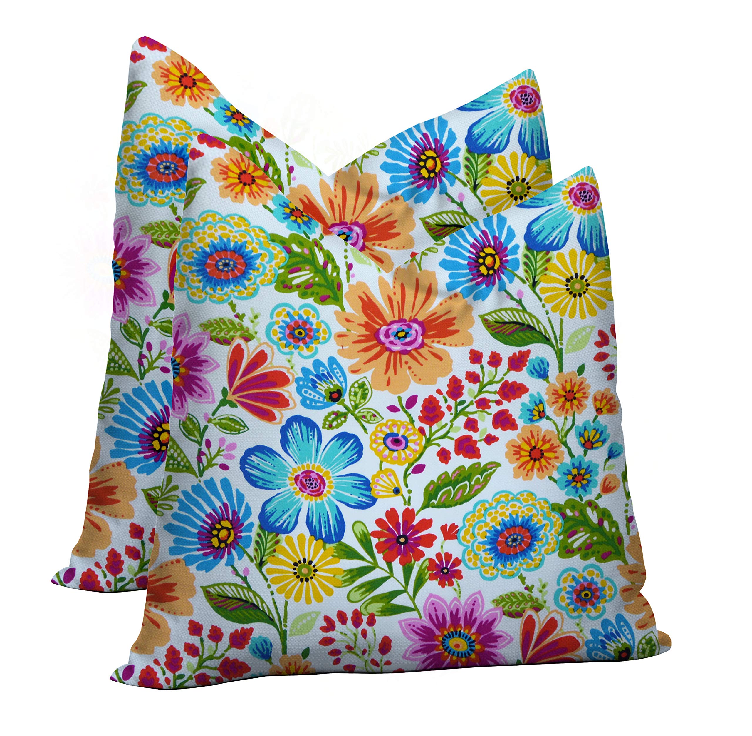 RSH DECOR: 20x20 Inch Square Throw Pillows Set of 2 - All-Weather Outdoor Cushions with Water & Fade Resistant Spun Fabric - Perfect for Patio Furniture, Sofa, Deck, Porch & Garden Decor (Gregoire Fresco Design)