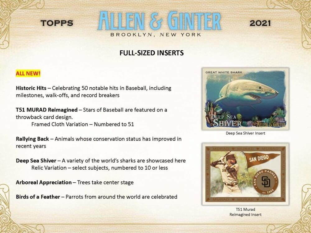 2021 Topps Allen & Ginter Baseball Hobby Box - 24 Packs (8 Cards Each) with 3 Guaranteed Hits - Collectible Trading Cards for Baseball Fans & Card Collectors - Perfect for Trading, Collecting, and Displaying