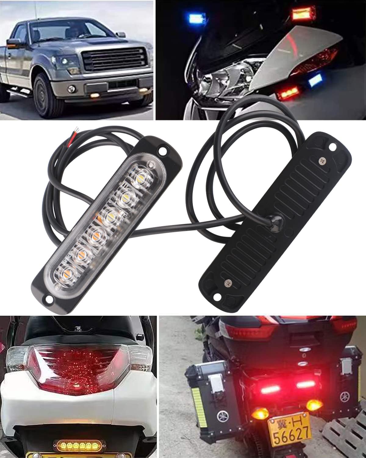 6 Pack LED Emergency Strobe Lights - 12V Amber & White Warning Lights for Trucks, Cars, Trailers - Durable Mini Grill Flashing Lights for Road Safety & Emergency Signaling