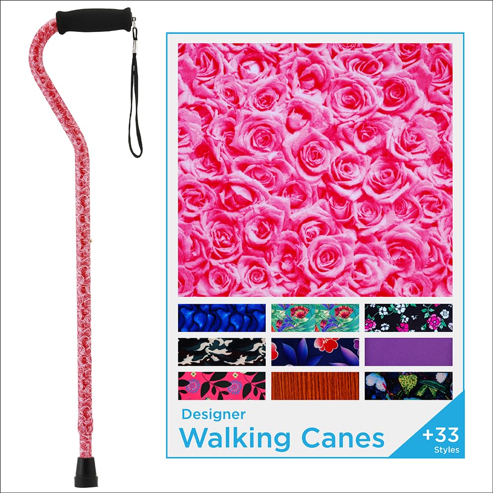 Premium Adjustable Walking Cane with Offset Handle - Lightweight Mobility Aid with Carrying Strap, Elegant 