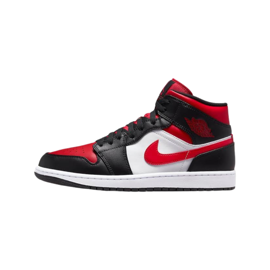 Air Jordan 1 Mid GS Sneakers - Black Fire Red Colorway - Kids Basketball Shoes for School & Street Style