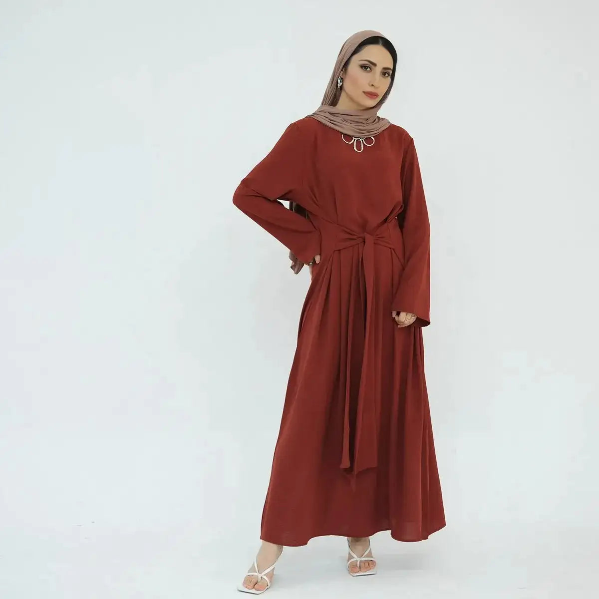 Elegant Wrinkle-Free Tie Front Muslim Abaya Dress for Women - Modest & Stylish Prayer Dress for Daily Wear, Mosque, and Special Occasions