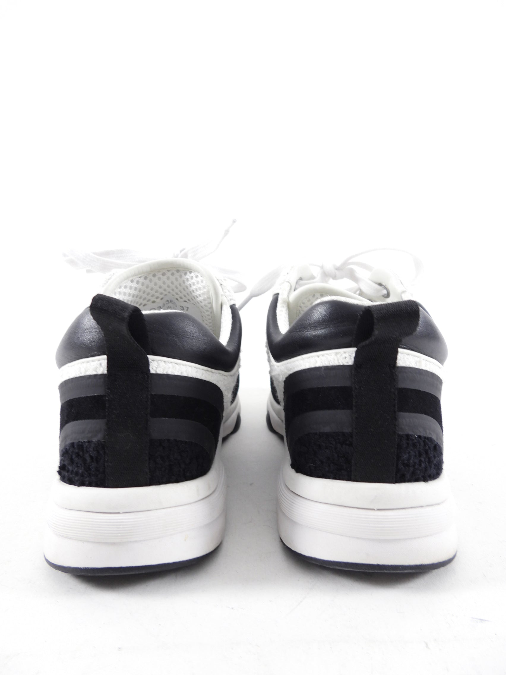 Chanel Black and White CC Logo Tweed Trainer Sneakers for Women - Size 36.5 / US 6.5 - Luxury Fashion Sneakers for Casual Wear & Street Style Outfits
