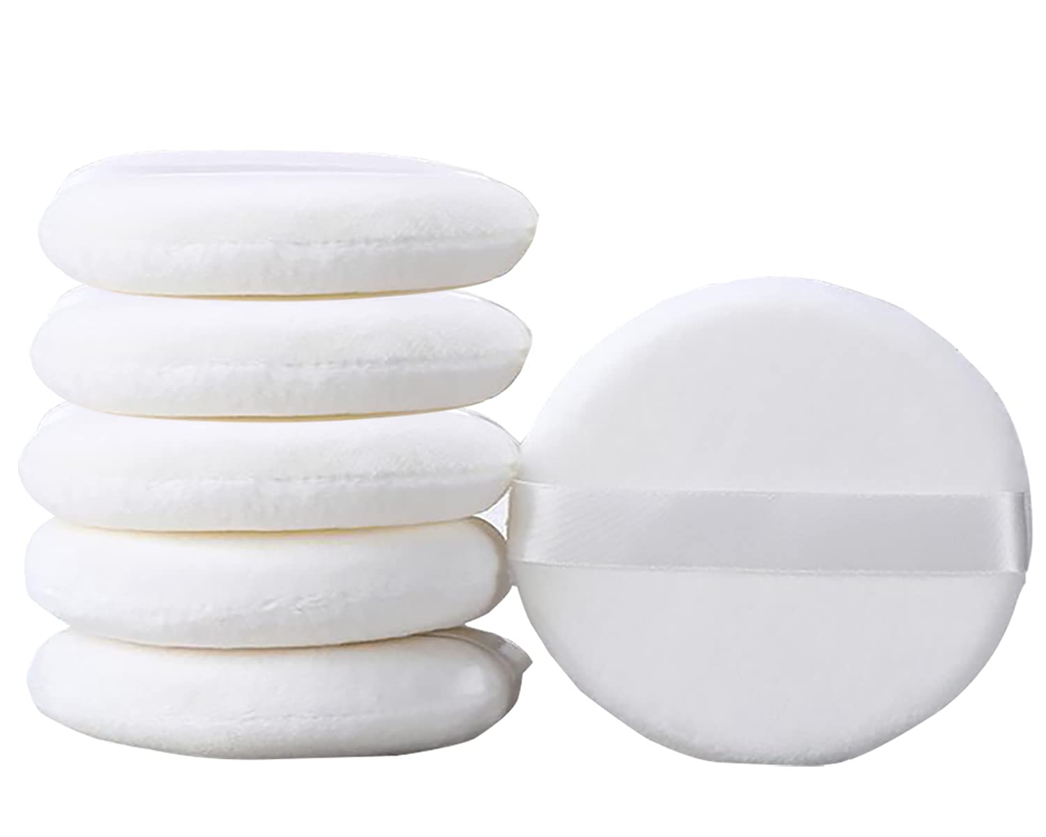 JOOTUEPO 4.13 Inch Large Round Velour Powder Puff - Ultra Soft, Washable Makeup Sponge with Strap (6 Pack) - Perfect for Loose Powder, Foundation & Body Makeup Application