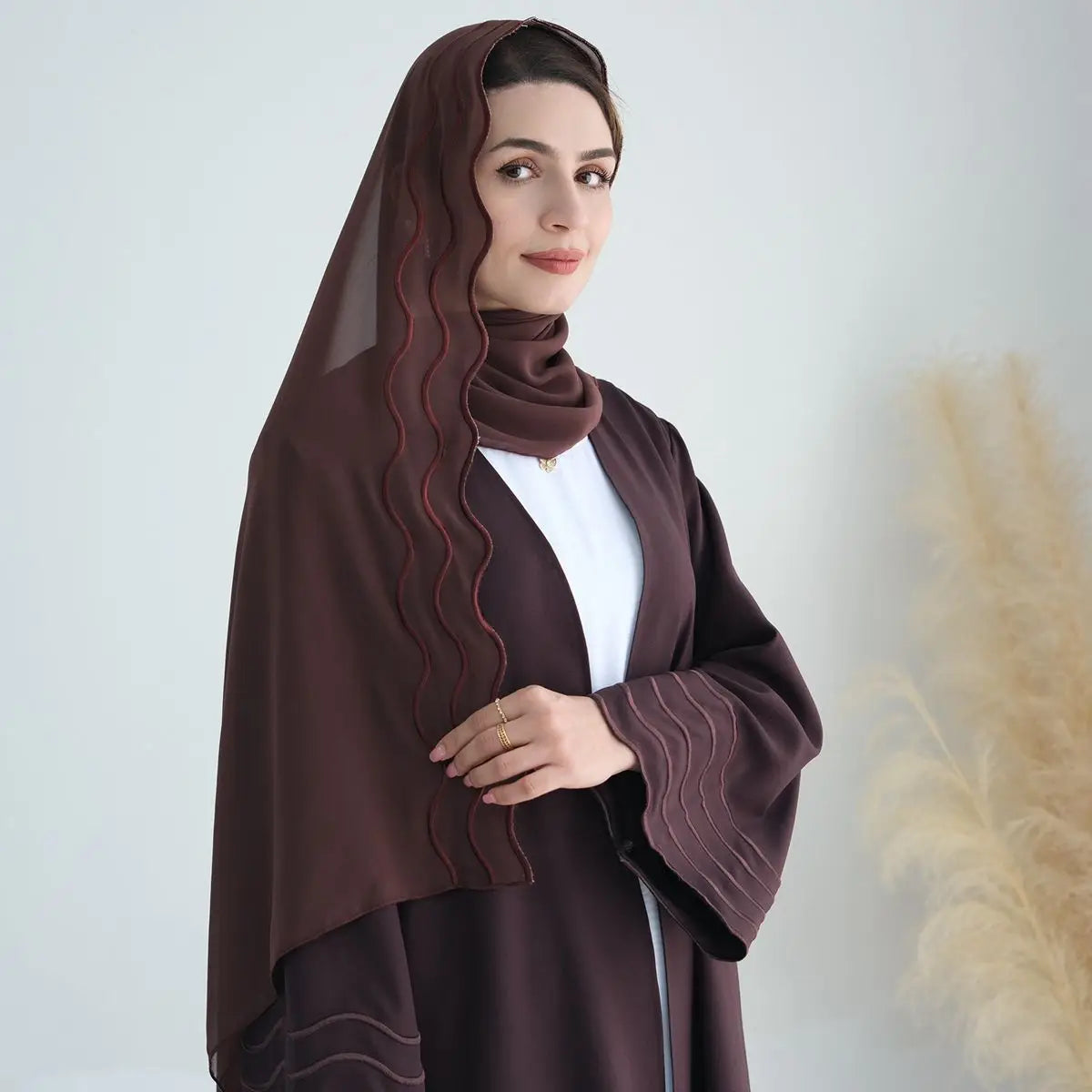 Elegant Hijab Embroidery Sleeve Cardigan Open Abaya Dress for Muslim Women - Perfect for Prayer, Mosque Visits & Special Occasions
