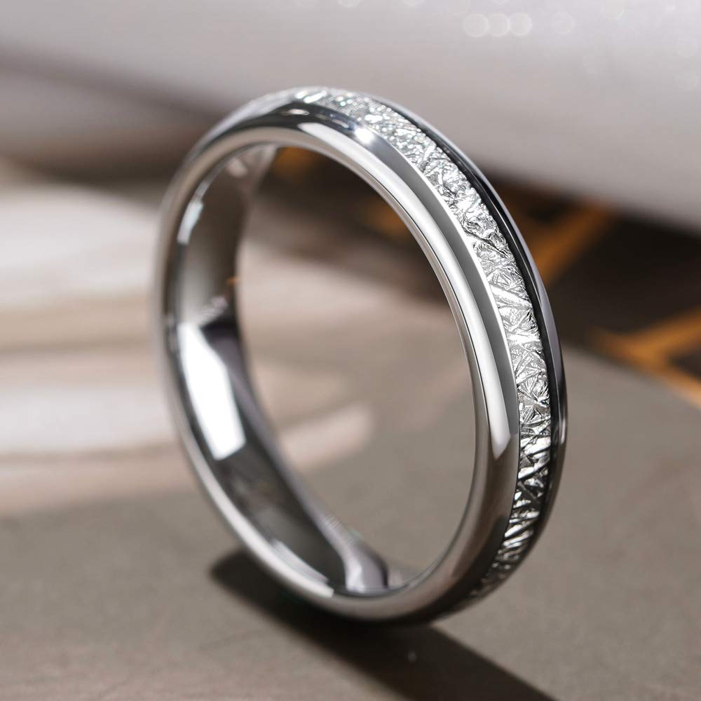 THREE KEYS 4mm Tungsten Wedding Ring for Women - Purple Shell Inlaid Engagement Band | Durable & Hypoallergenic Jewelry for Brides, Anniversaries & Special Occasions