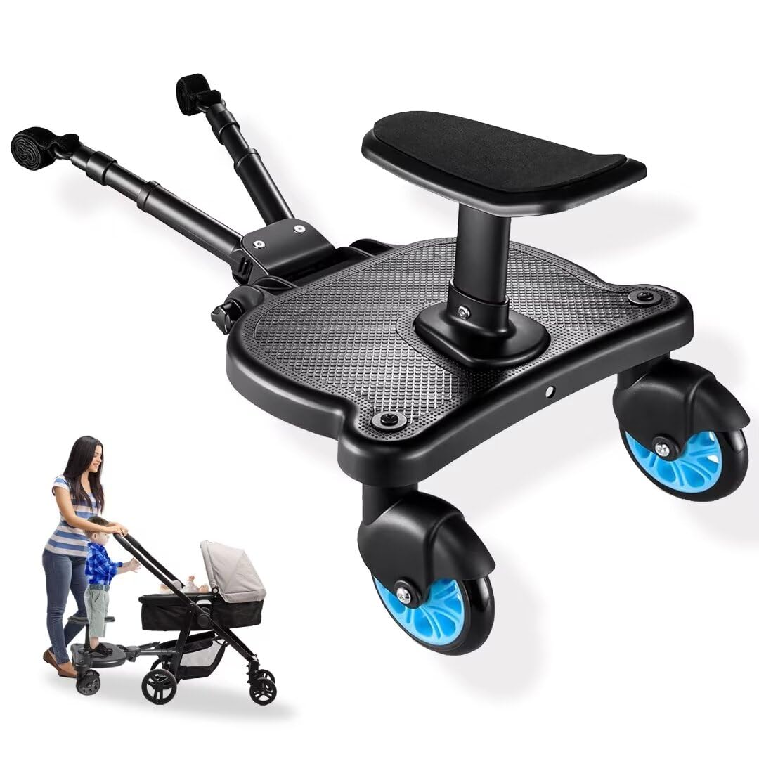 Universal Stroller Board - 2 in 1 Sit and Stand Stroller Attachment with Detachable Seat for 99% of Baby Strollers | Holds Kids up to 55lbs | Blue | Perfect for Shopping, Travel & Outdoor Adventures
