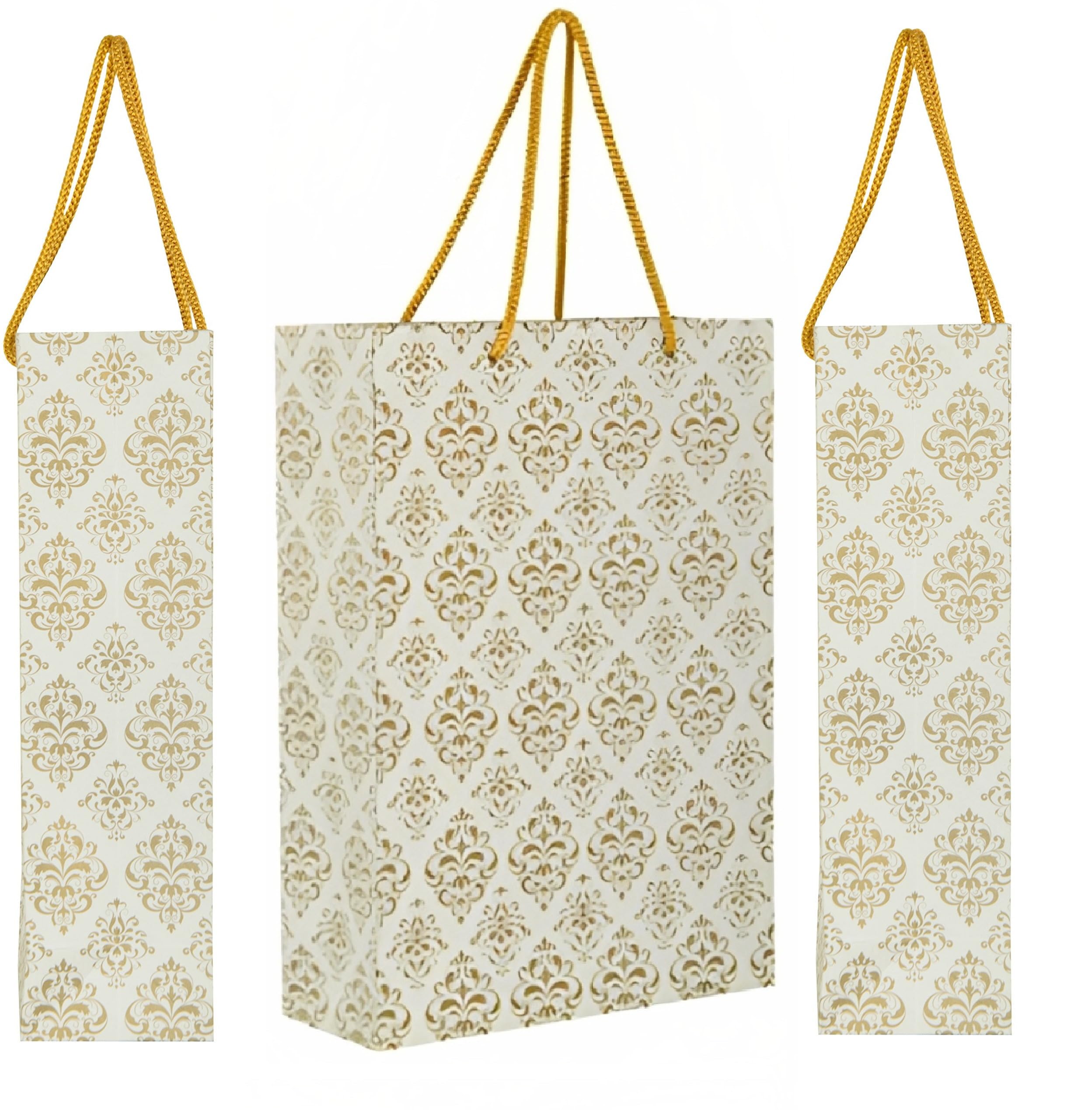 Premium Gold Floral Design Gift Bags - Elegant Wedding, Birthday & Holiday Party Favor Bags (8