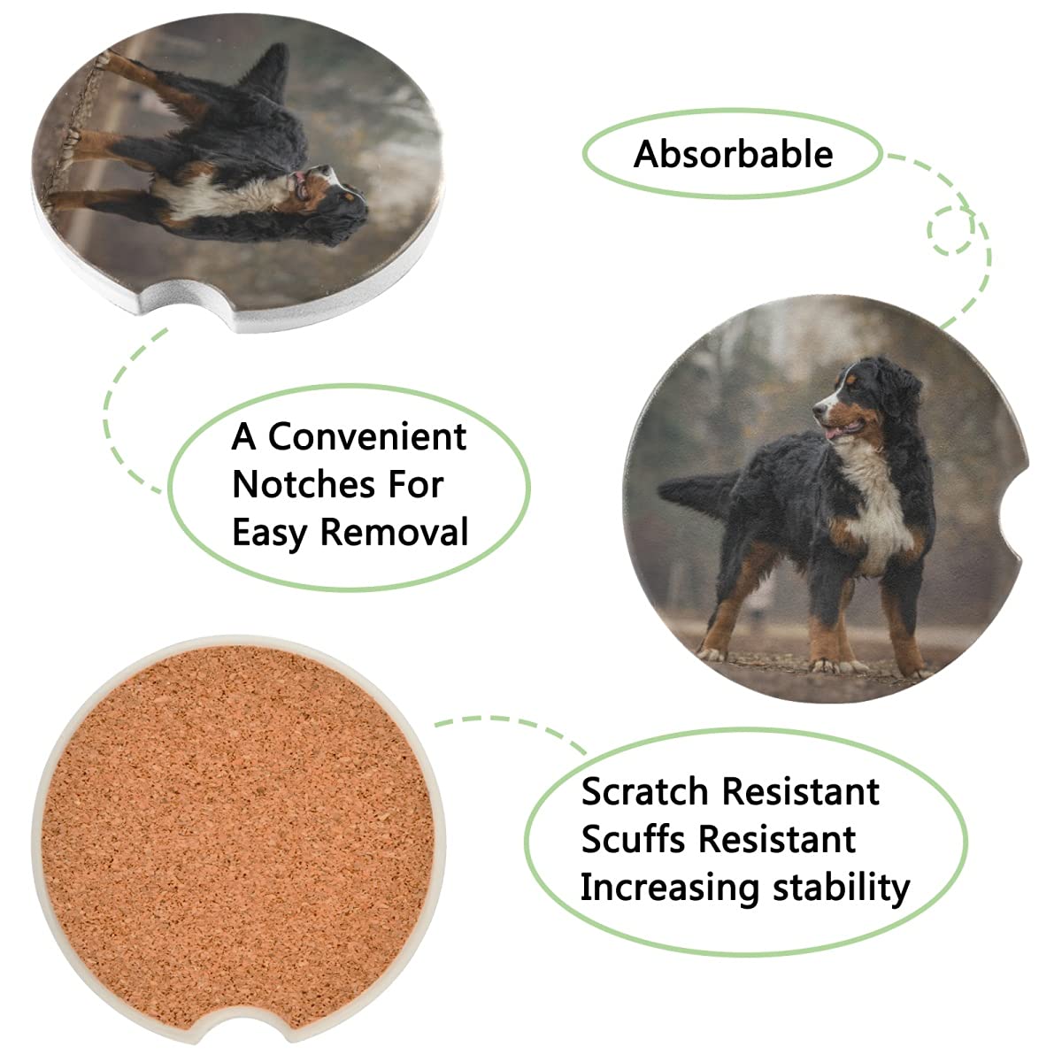 Bernese Mountain Dog Car Coasters 2 Pack - 2.56