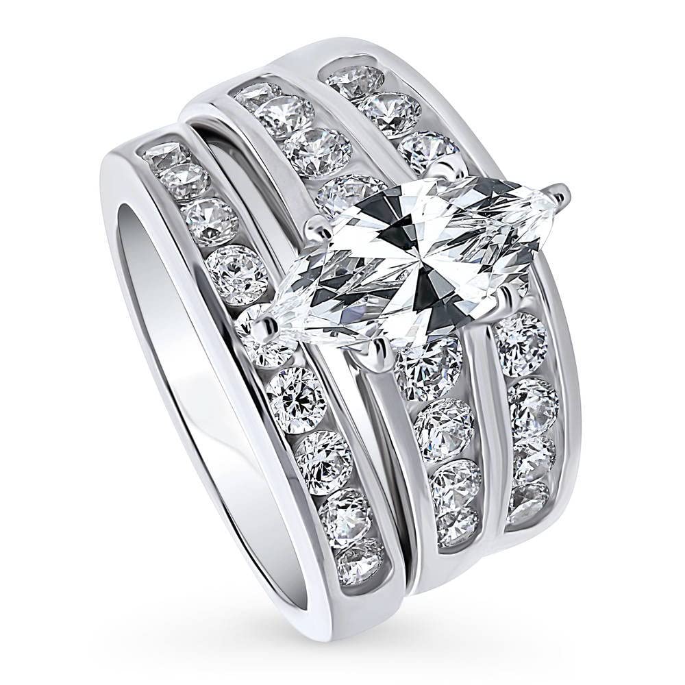 BERRICLE Sterling Silver Solitaire Wedding & Engagement Ring Set for Women - 1.6 Carat Marquise Cut Cubic Zirconia CZ Statement Ring, Rhodium Plated, Size 4-10 | Perfect for Proposals, Anniversaries & Special Occasions