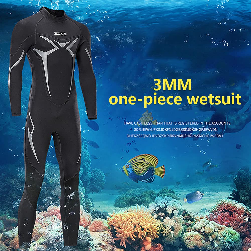 3mm Neoprene Wetsuit for Men - Long Sleeve Scuba Diving & Surfing Suit with Back Zip - Thermal Protection for Swimming, Snorkeling & Water Sports