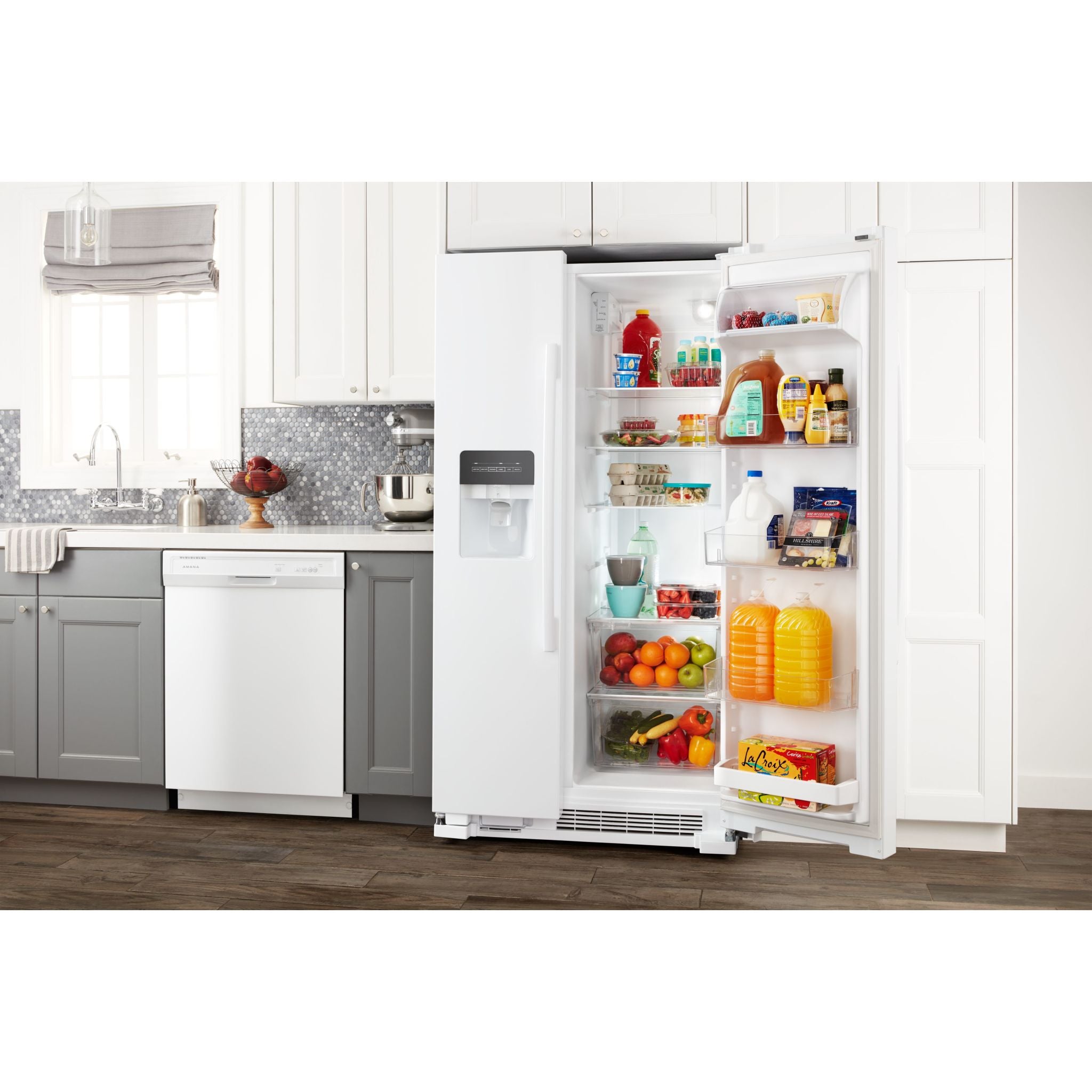 Amana Side by Side Refrigerator (ASI2175GRW) - 25.6 Cu. Ft. Energy Star White Fridge with Ice Maker & Water Dispenser - Perfect for Large Families & Open Kitchen Designs