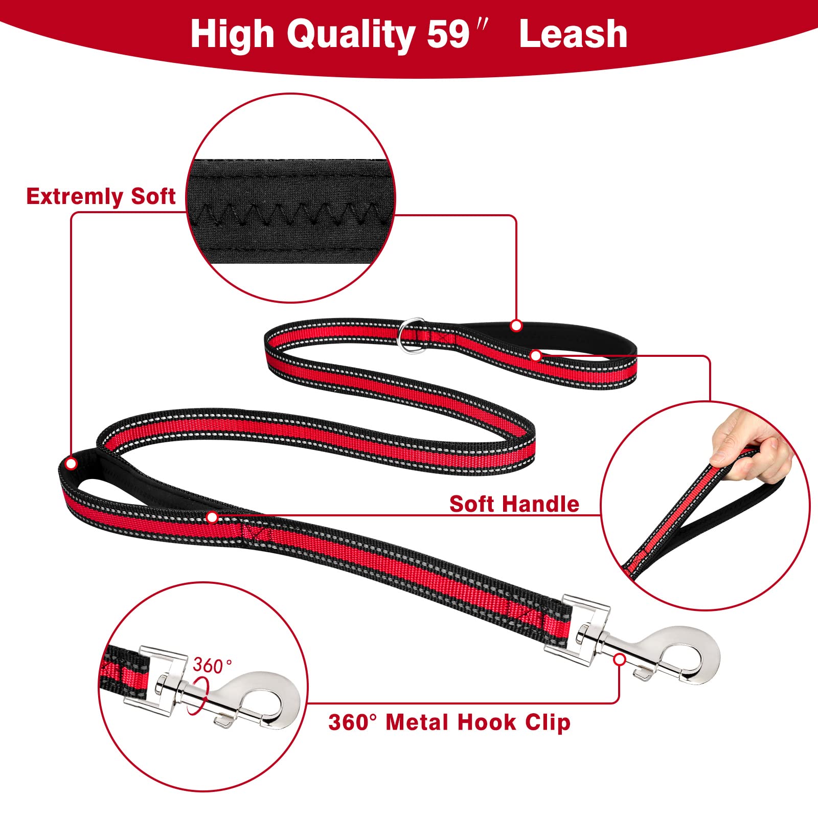 WINSEE Reflective No-Pull Dog Harness Collar and Leash Set - Adjustable Pet Vest for Small, Medium, Large & X-Large Dogs - Perfect for Walking, Running, Training & Outdoor Adventures (Red)