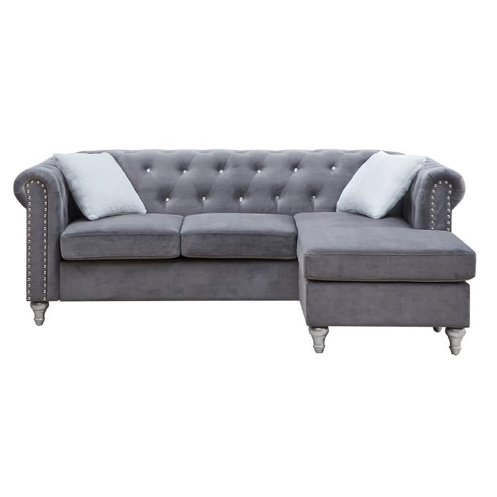 Glory Furniture Raisa Velvet Sofa Chaise in Gray - Luxurious Modern Sectional Couch for Living Room, Lounge & Home Theater