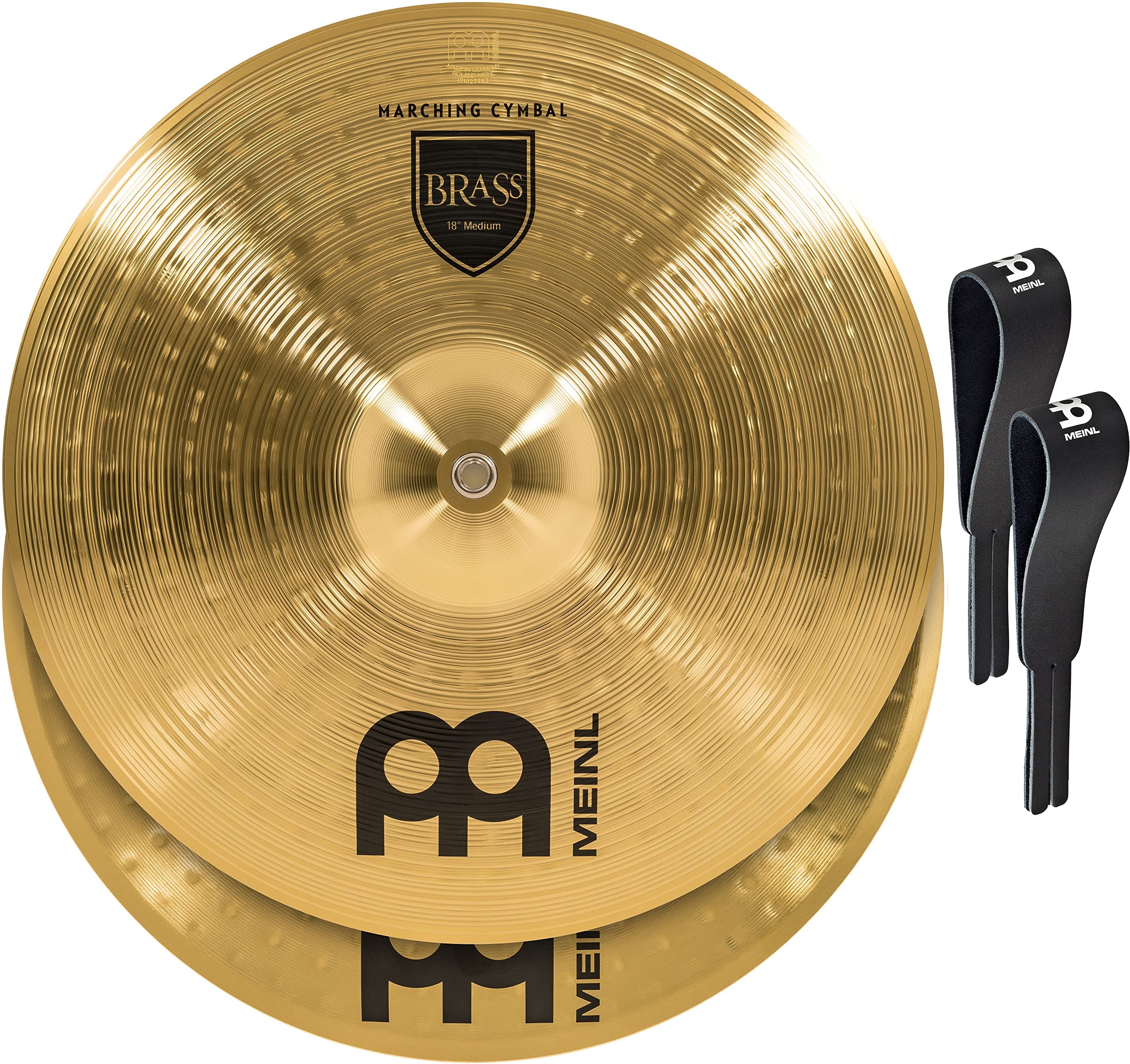 Meinl 18” Marching Cymbal Pair with Straps - Professional Brass Alloy Cymbals, Traditional Finish, Made in Germany - Perfect for Drummers, Bands & Marching Ensembles - 2-Year Warranty (MA-BR-18M)