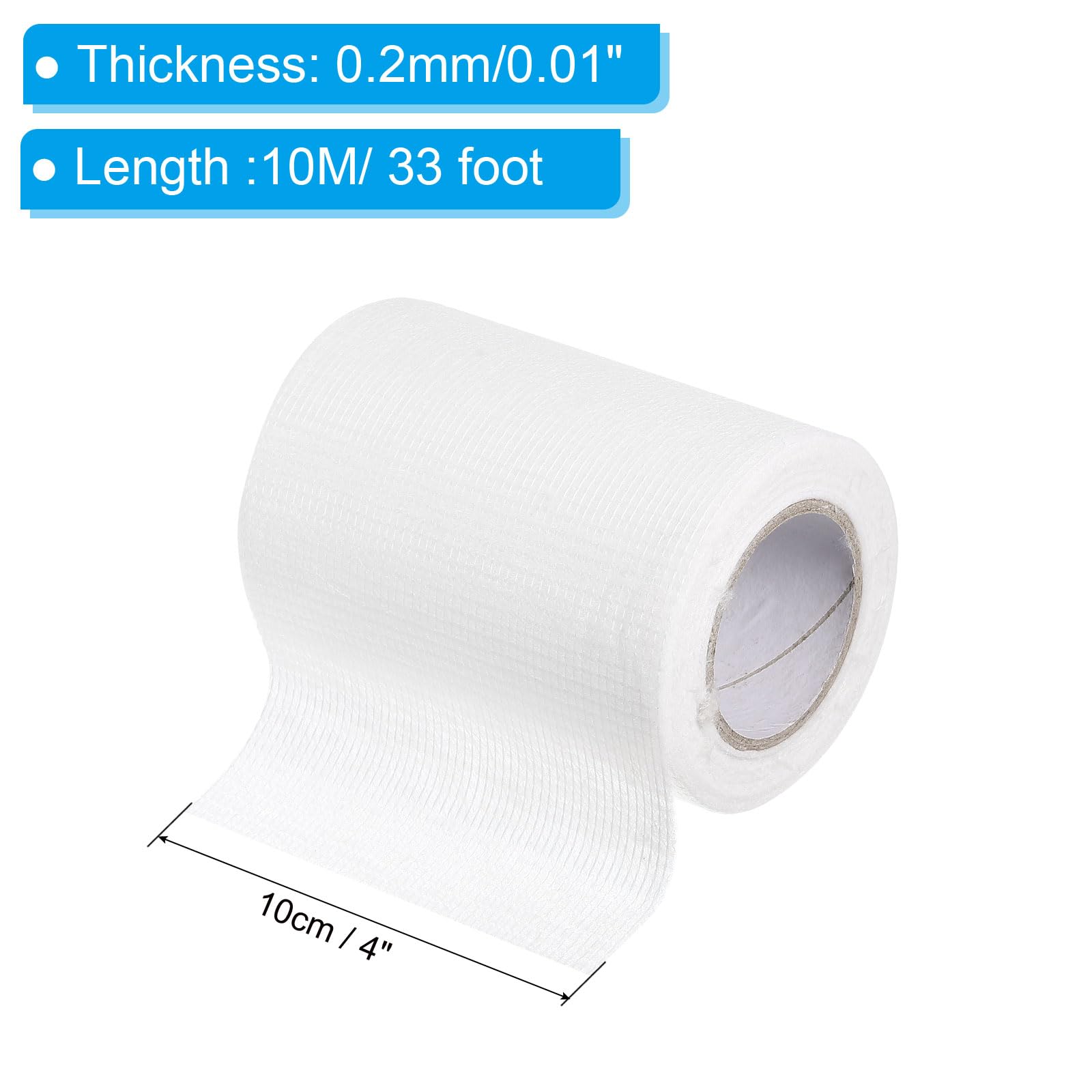 PATIKIL 4inch x 33ft Fiberglass Mesh Drywall Tape - Waterproof Polyester Reinforcement Tape for Roof, Shower, Walls, Tiles & Boat Repair (White, 2.3oz/65g, 0.2mm Thick) - Ideal for Home Improvement & Waterproofing Projects